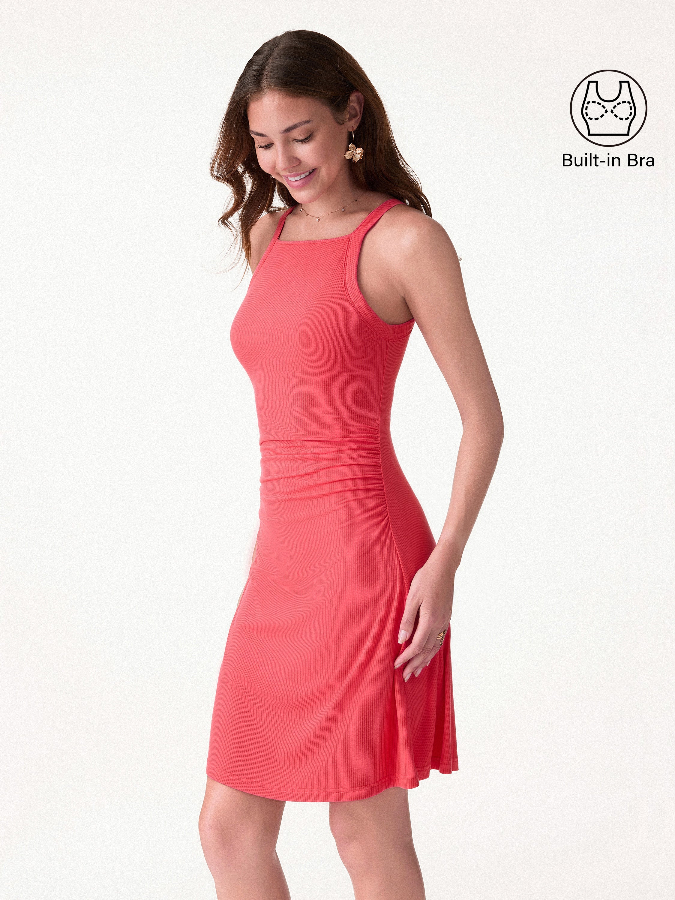 OGLmove CoolTouch Square Neck Ruched Mini Bra Dress