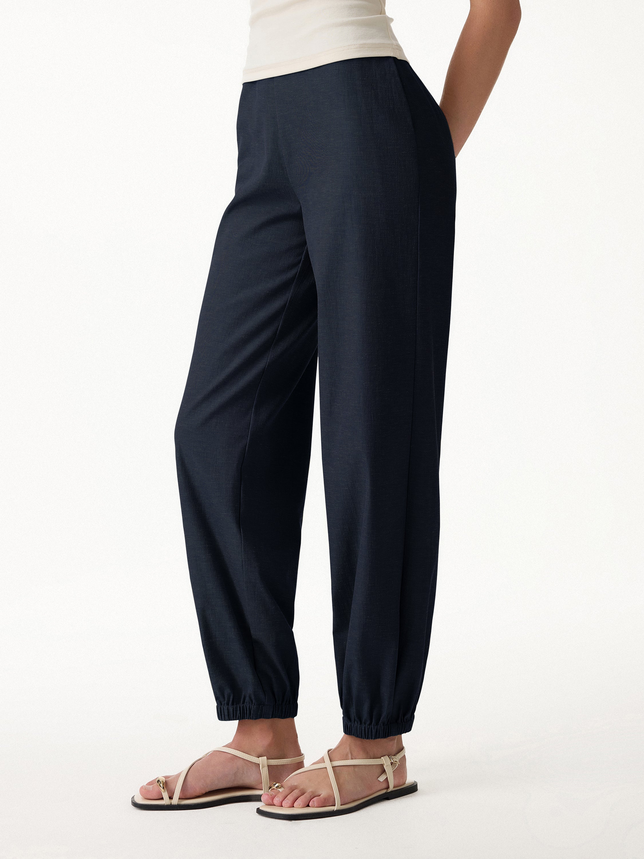 OGLmove Linen-Like High-Rise Balloon Jogger Pants with Pockets