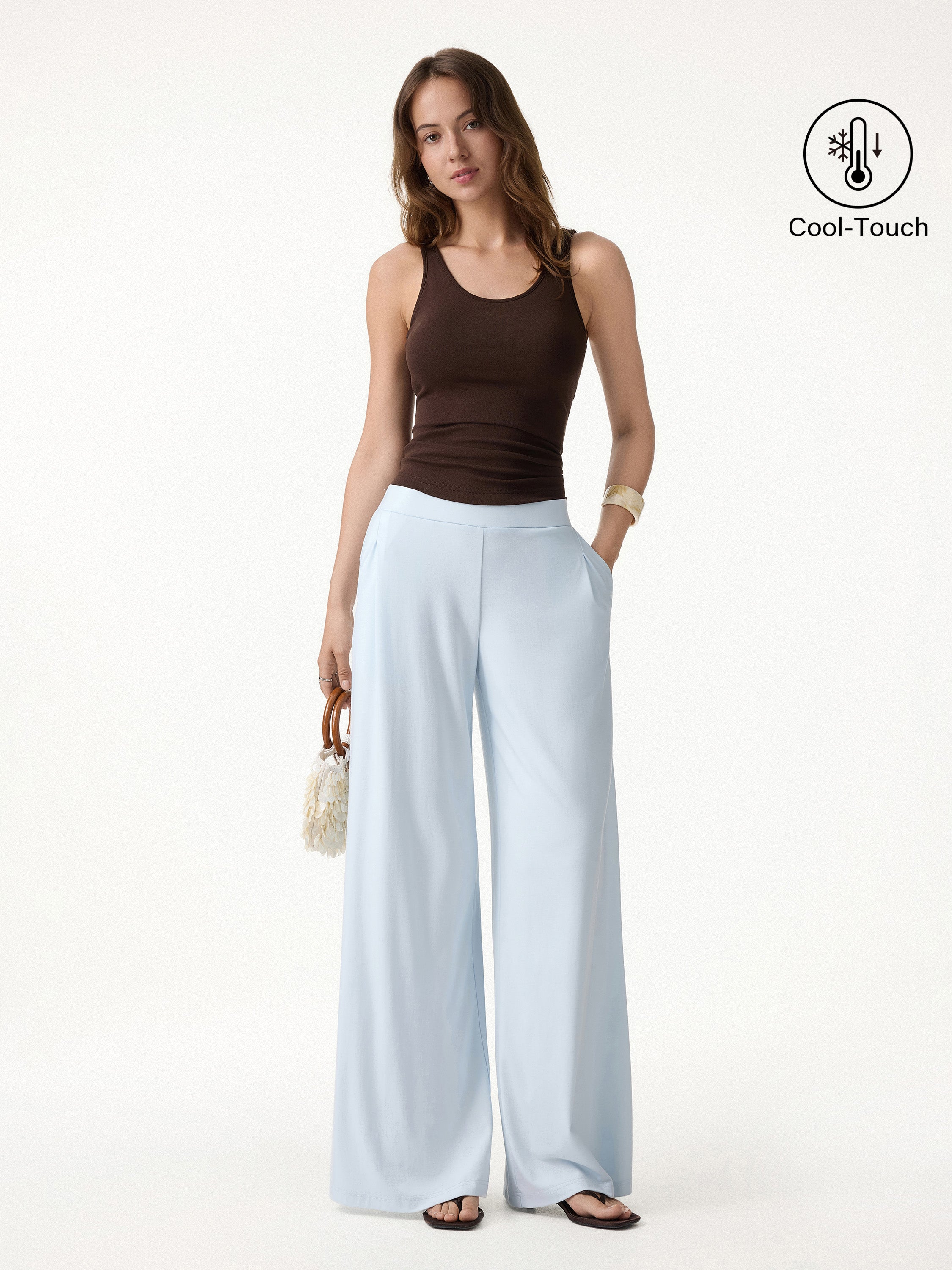 OGLmove Cool-Touch Ponte Mid Rise Wide Leg Pants with Pockets