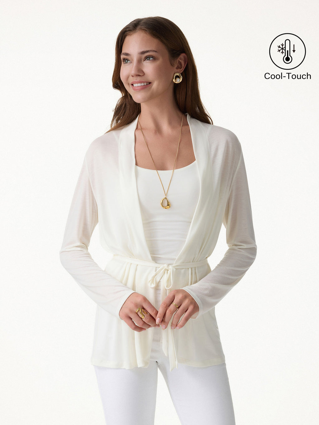 OGLmove Airy Soft Open Front Cardigan with Tie