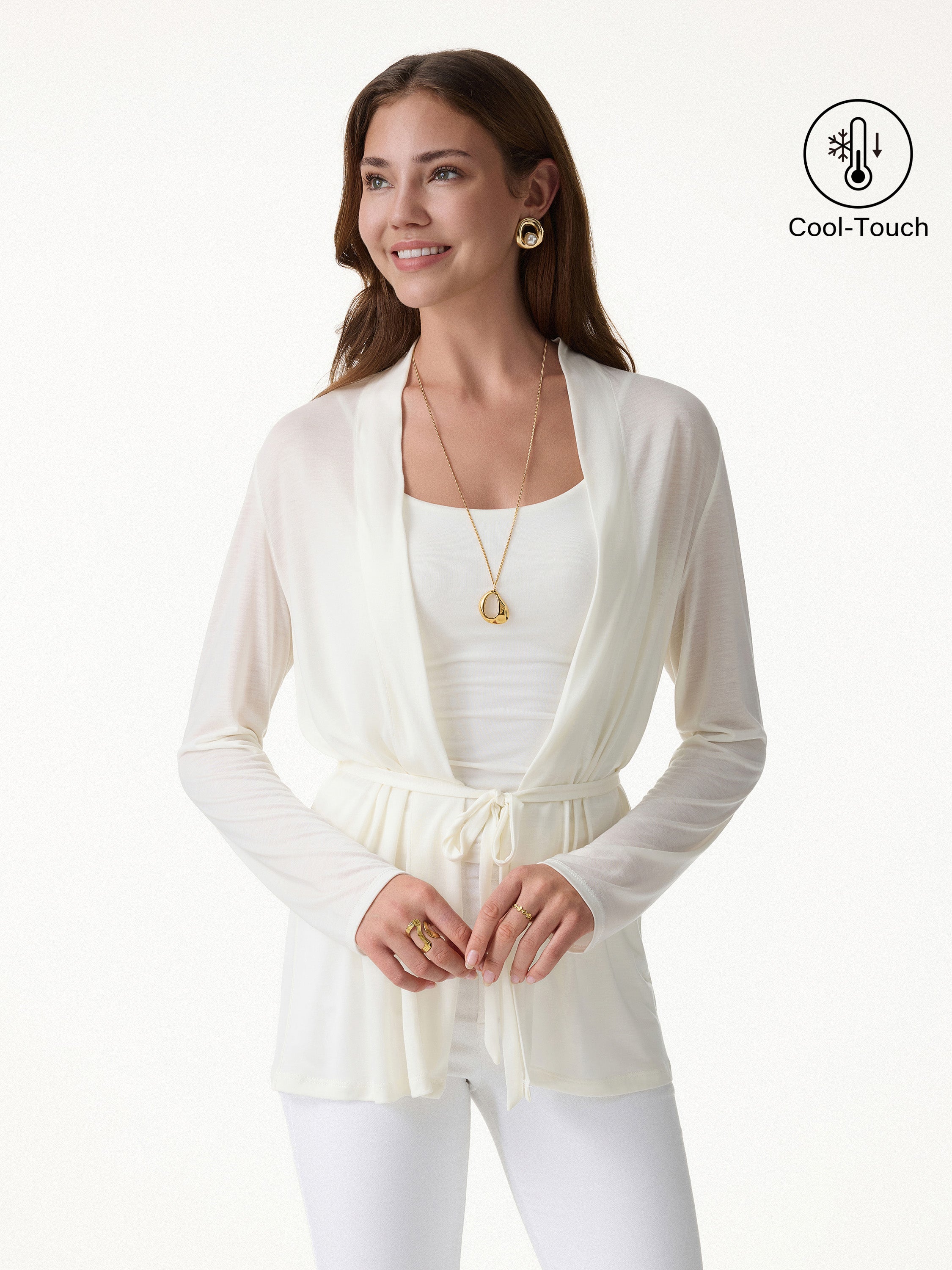 OGLmove Airy Soft Open Front Cardigan with Tie
