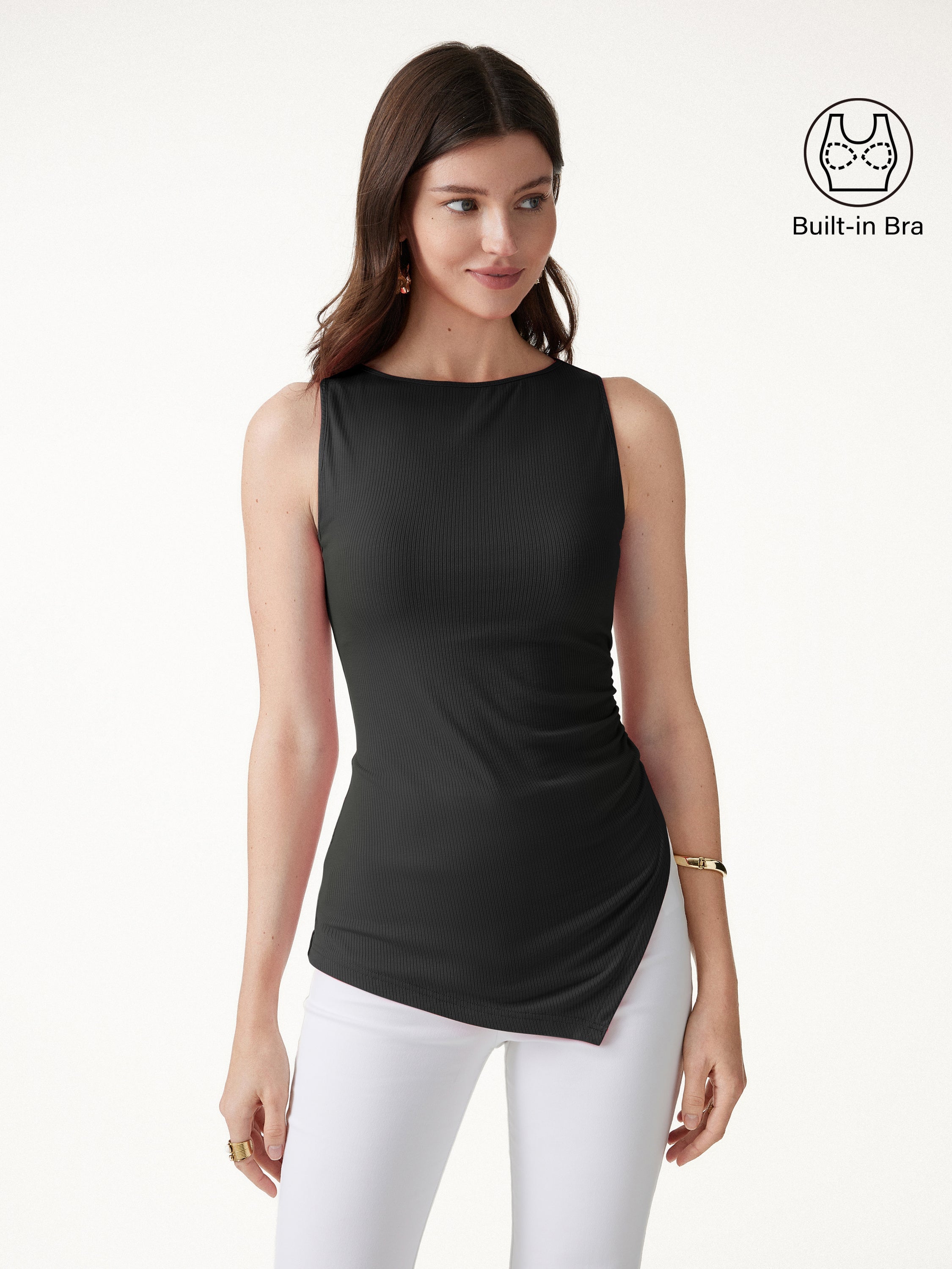 OGLmove Boatneck Ruched Asymmetrical Bra Top