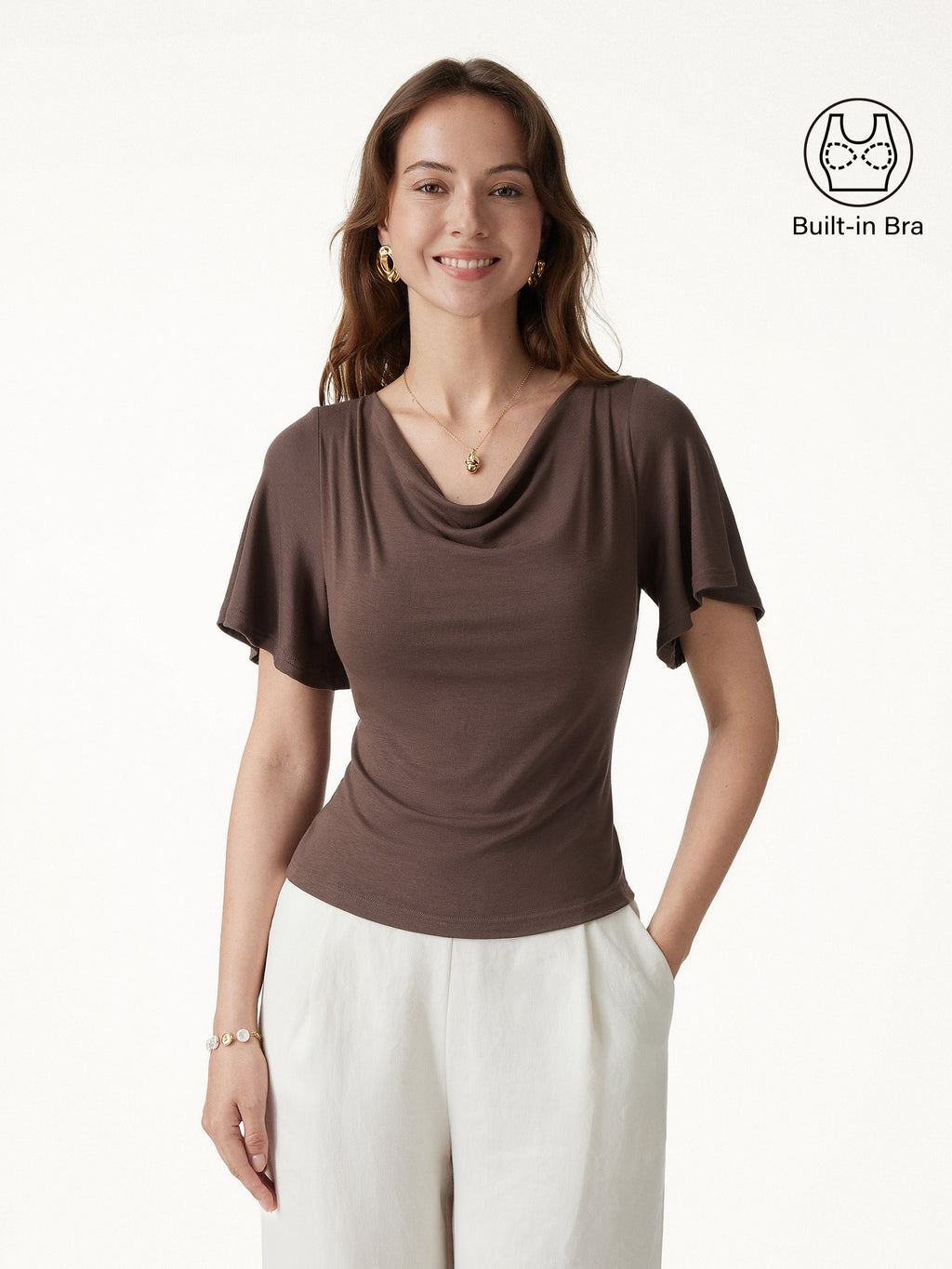 OGLmove Cowl Neck Flutter Sleeve Bra Top