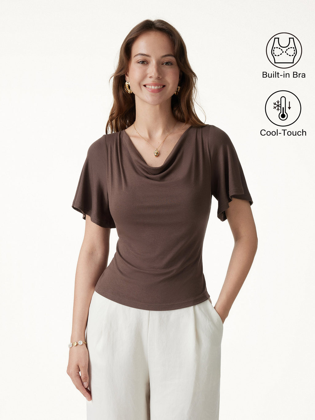 OGLmove CoolTouch Cowl Neck Flutter Sleeve Bra Top