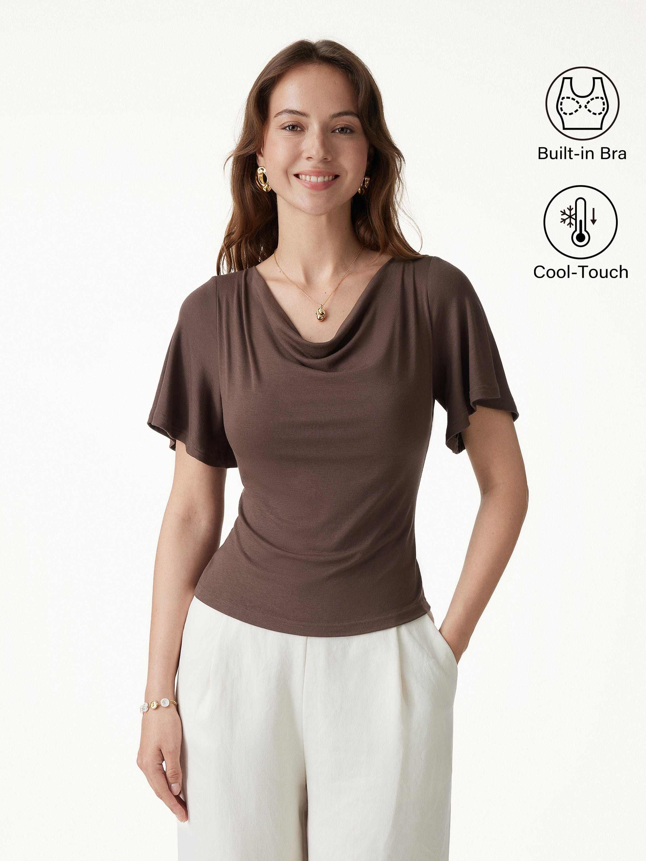 OGLmove CoolTouch Cowl Neck Flutter Sleeve Bra Top