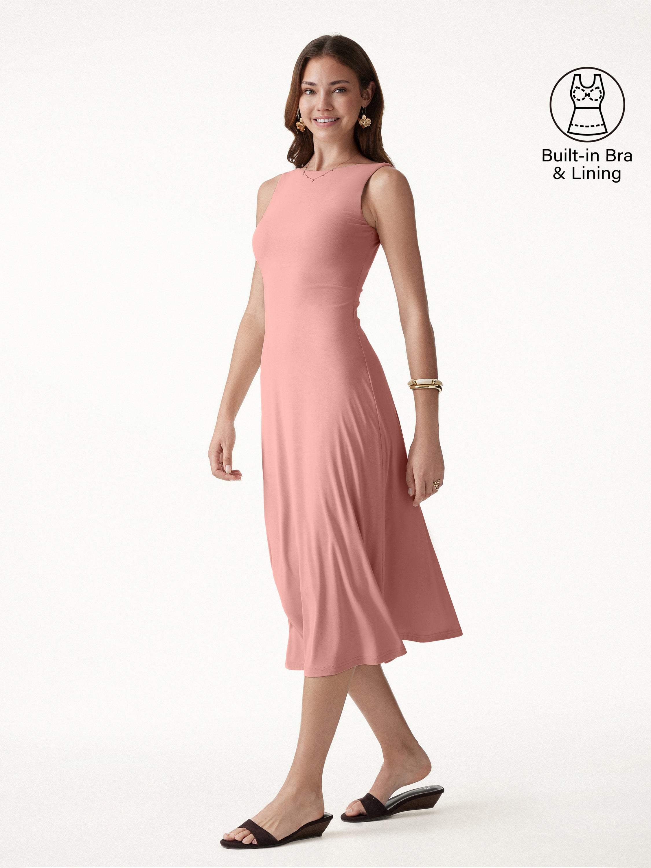 OGLmove Boatneck Open-Back Flowy Midi Bra Dress