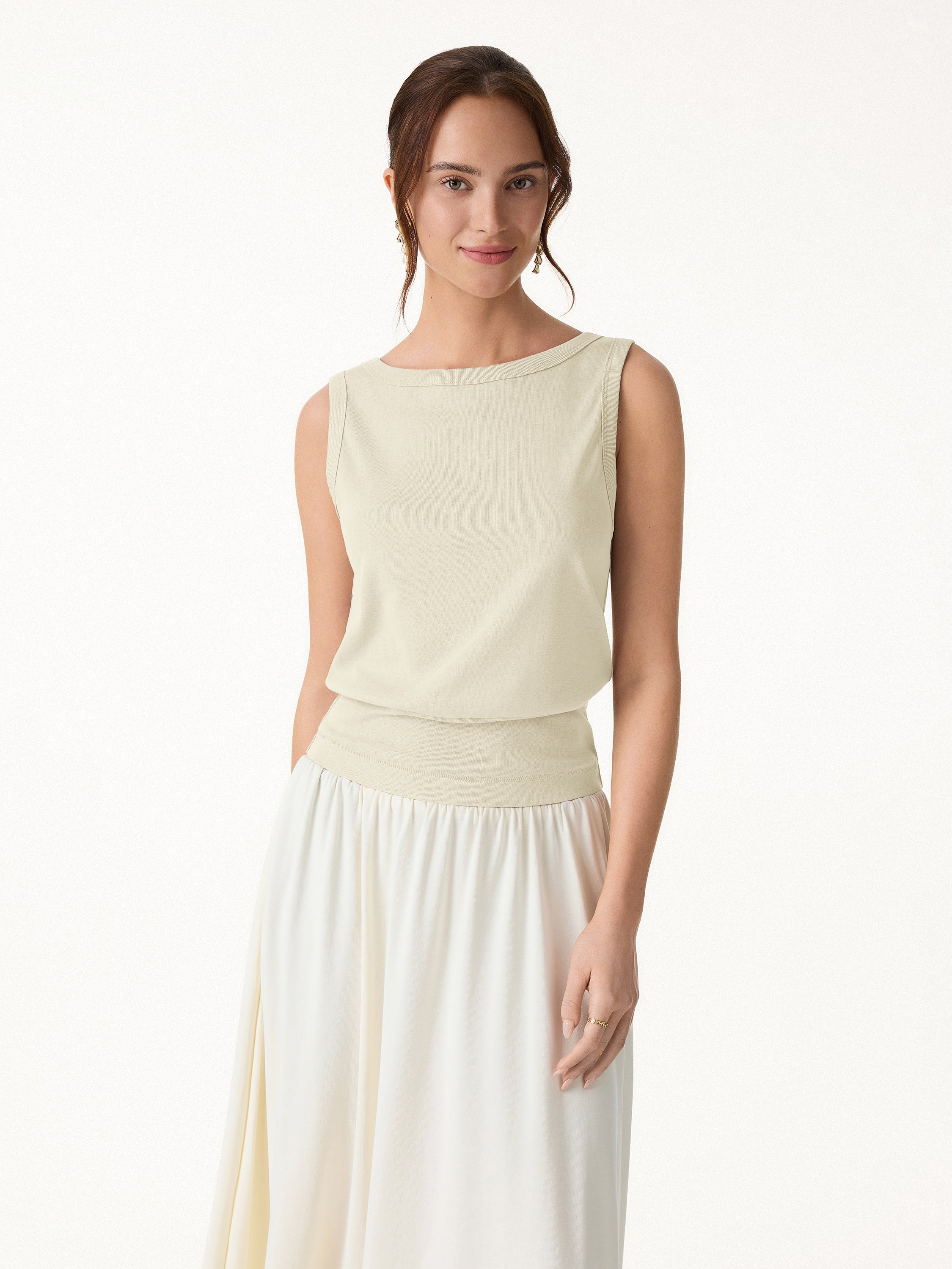 OGLmove Cotton-Linen Blend Reversible Boatneck Low Back Top
