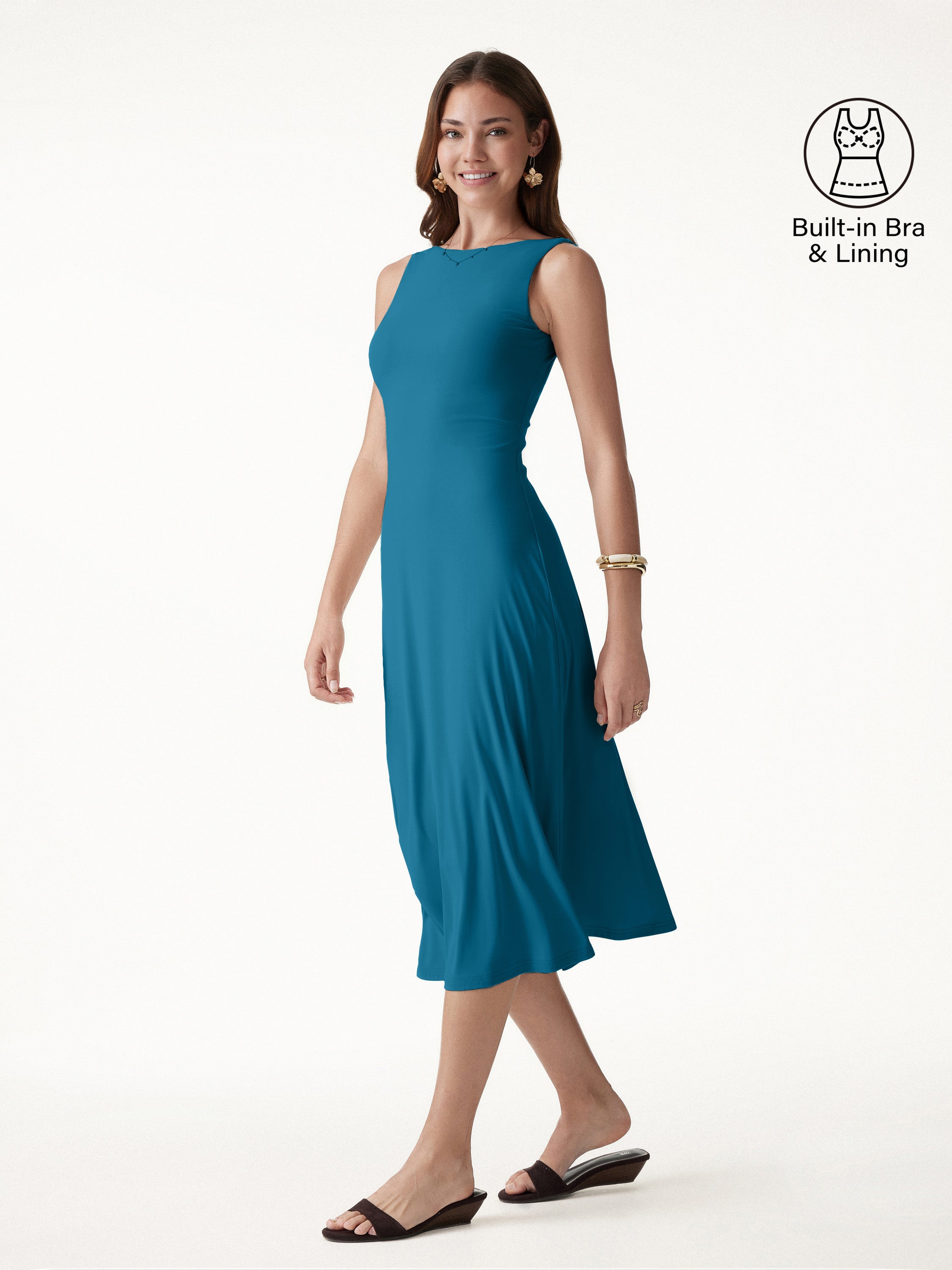 OGLmove Boatneck Open-Back Flowy Midi Bra Dress