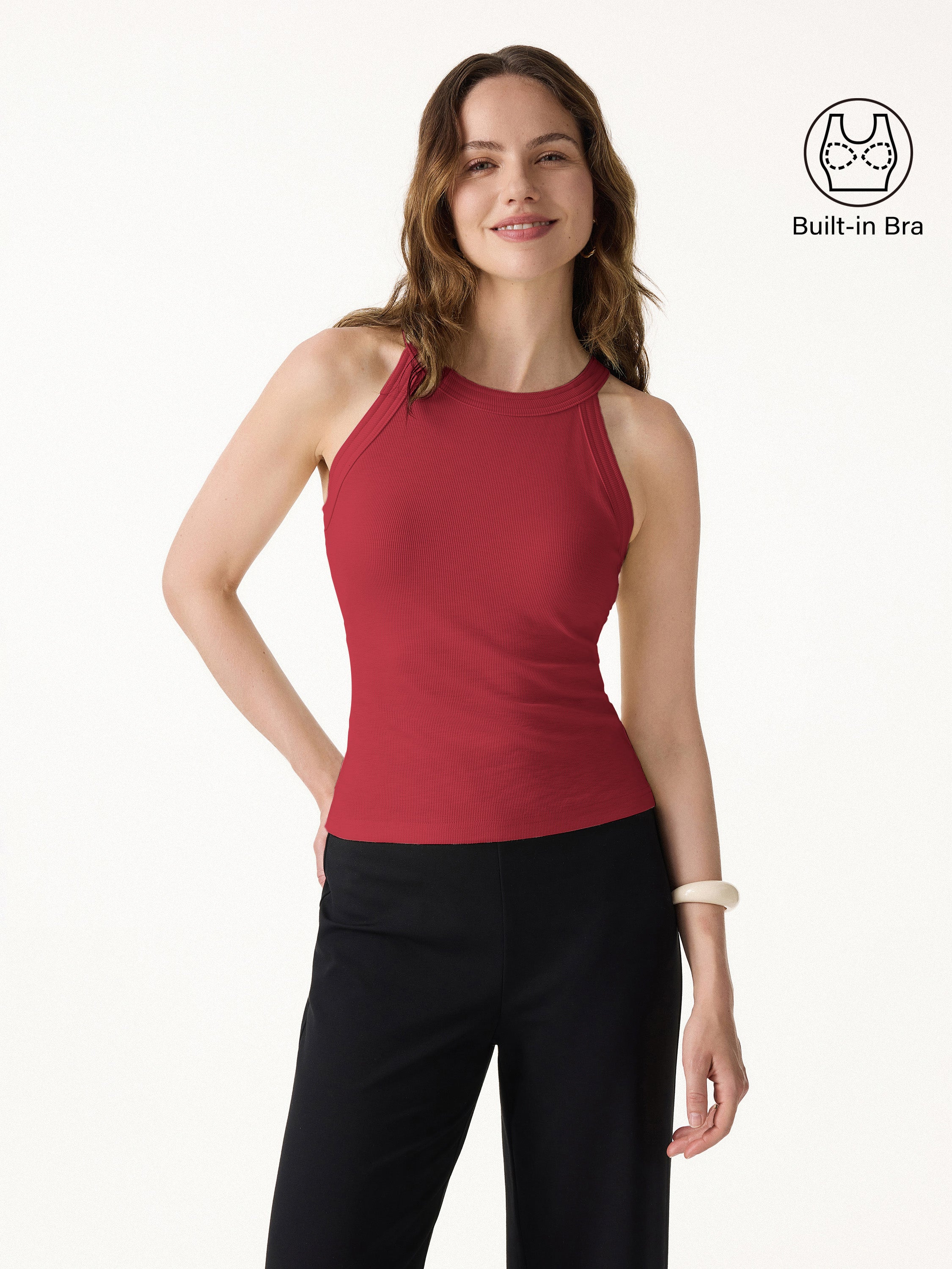 OGLmove Women's Slub Textured Summer Bra Tank Top