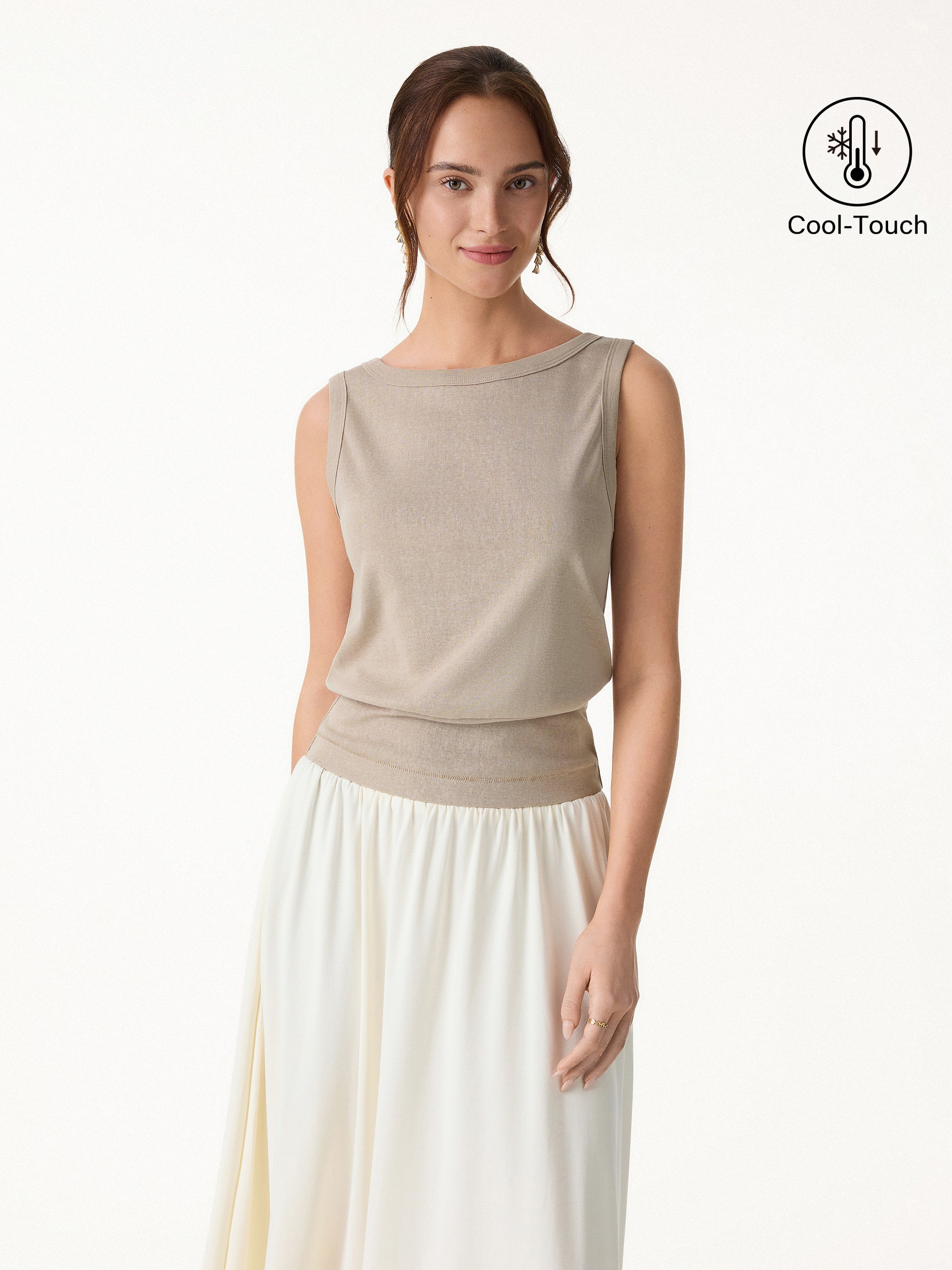 OGLmove Cotton-Linen Blend Reversible Boatneck Low Back Top
