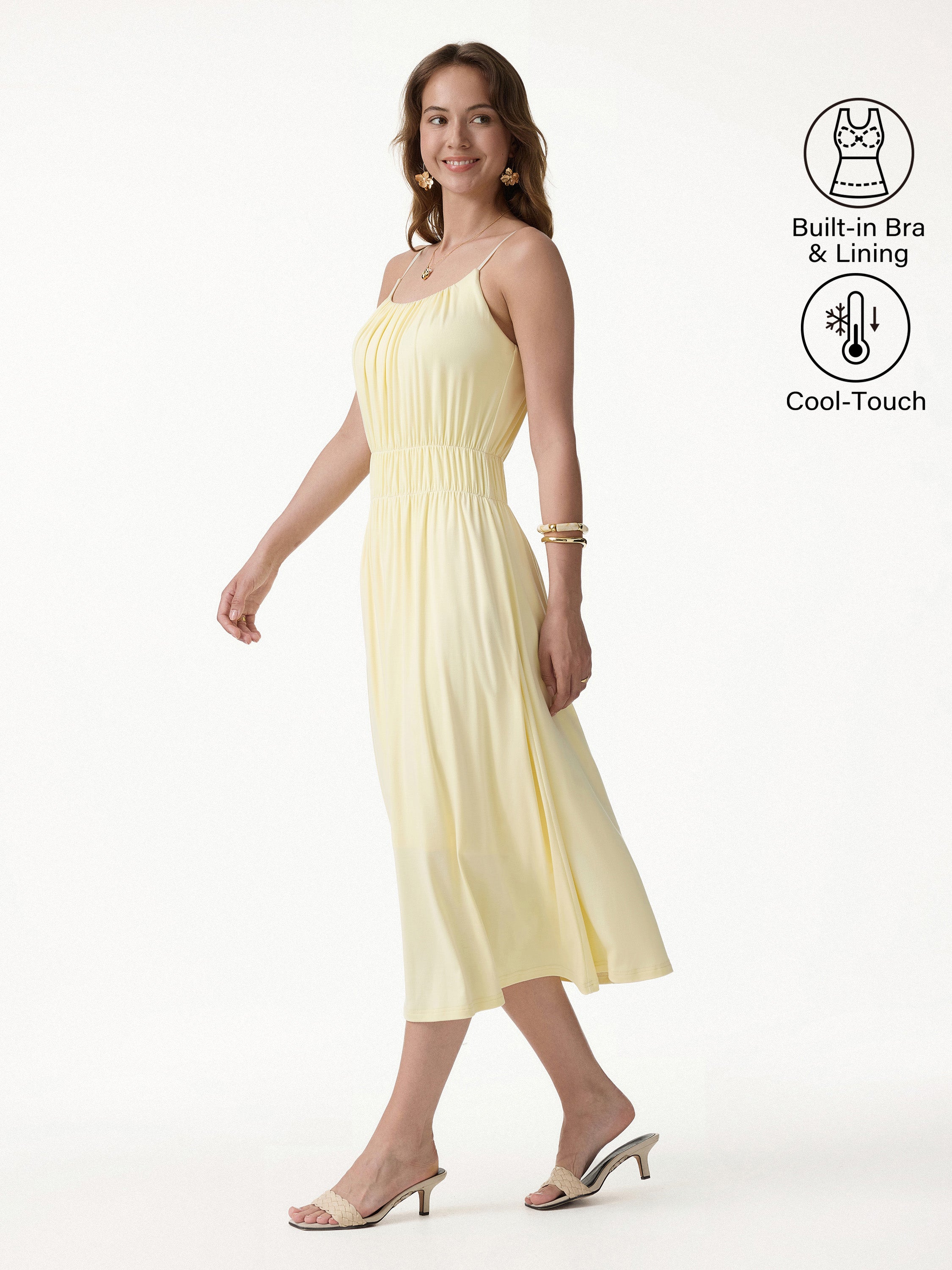 OGLmove Vacay Gathered U-Neck Spaghetti Midi Bra Dress with Pockets