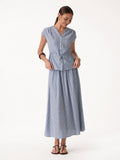 OGLmove Women's 2-Piece Set Drawstring Waist Poplin Shirt & High Rise Midi Skirt with Pockets