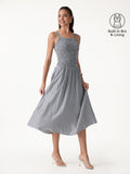 OGLmove Striped Poplin Square Neck Smocked Midi Bra Dress