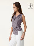 OGLmove Cowl Neck Asymmetrical Tucked Sleeveless Top