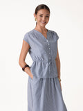 OGLmove Notched V-Neck Drawstring Waist Poplin Shirt