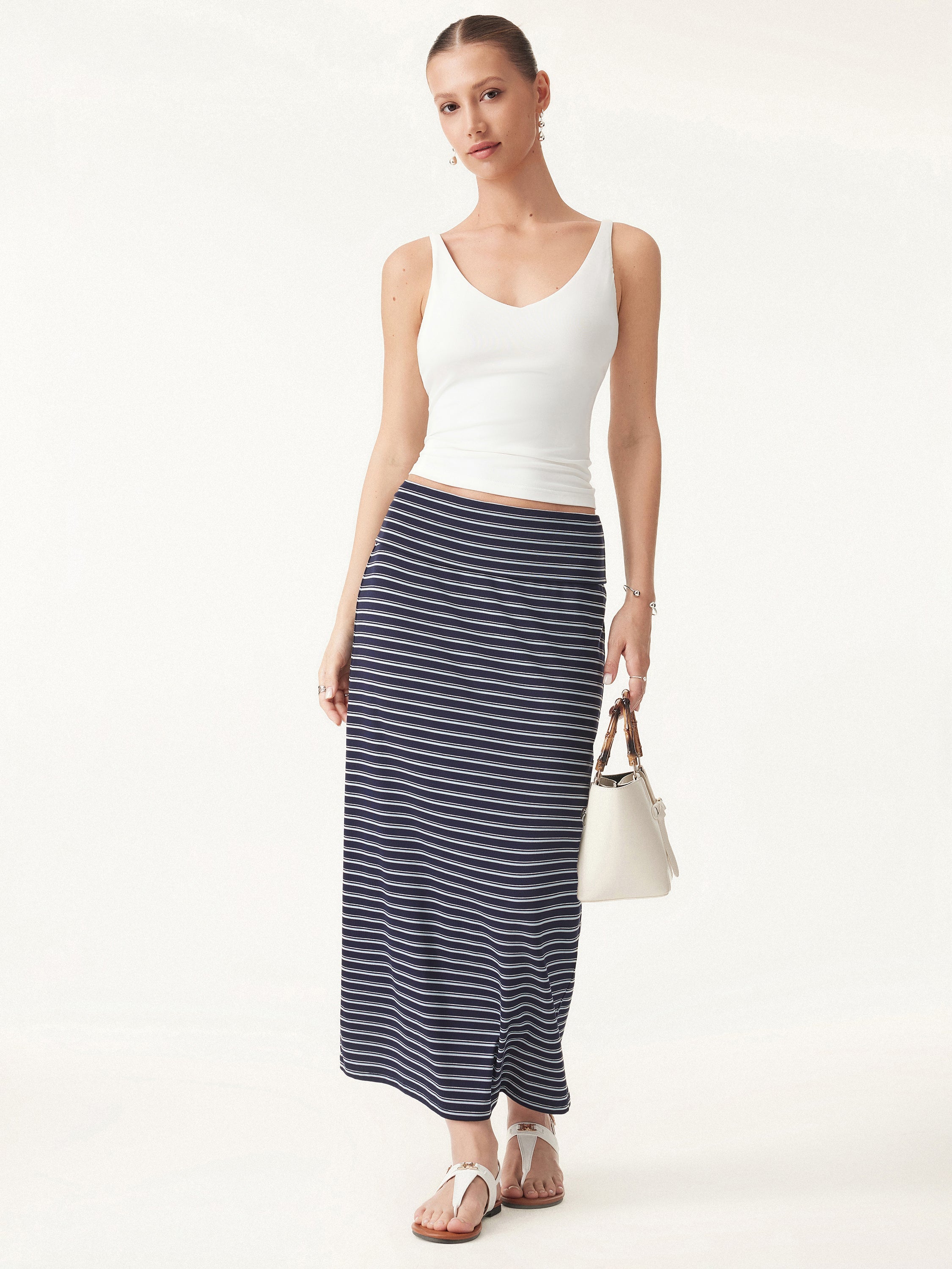 OGLmove Low Rise Folded Waist Striped Midi Skirt