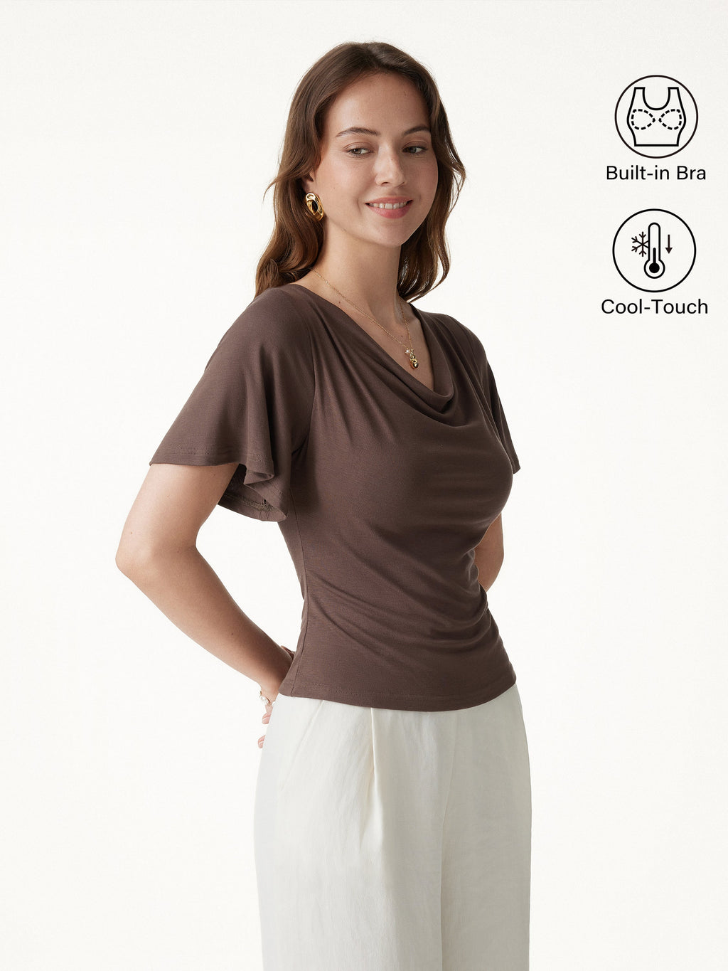 OGLmove CoolTouch Cowl Neck Flutter Sleeve Bra Top
