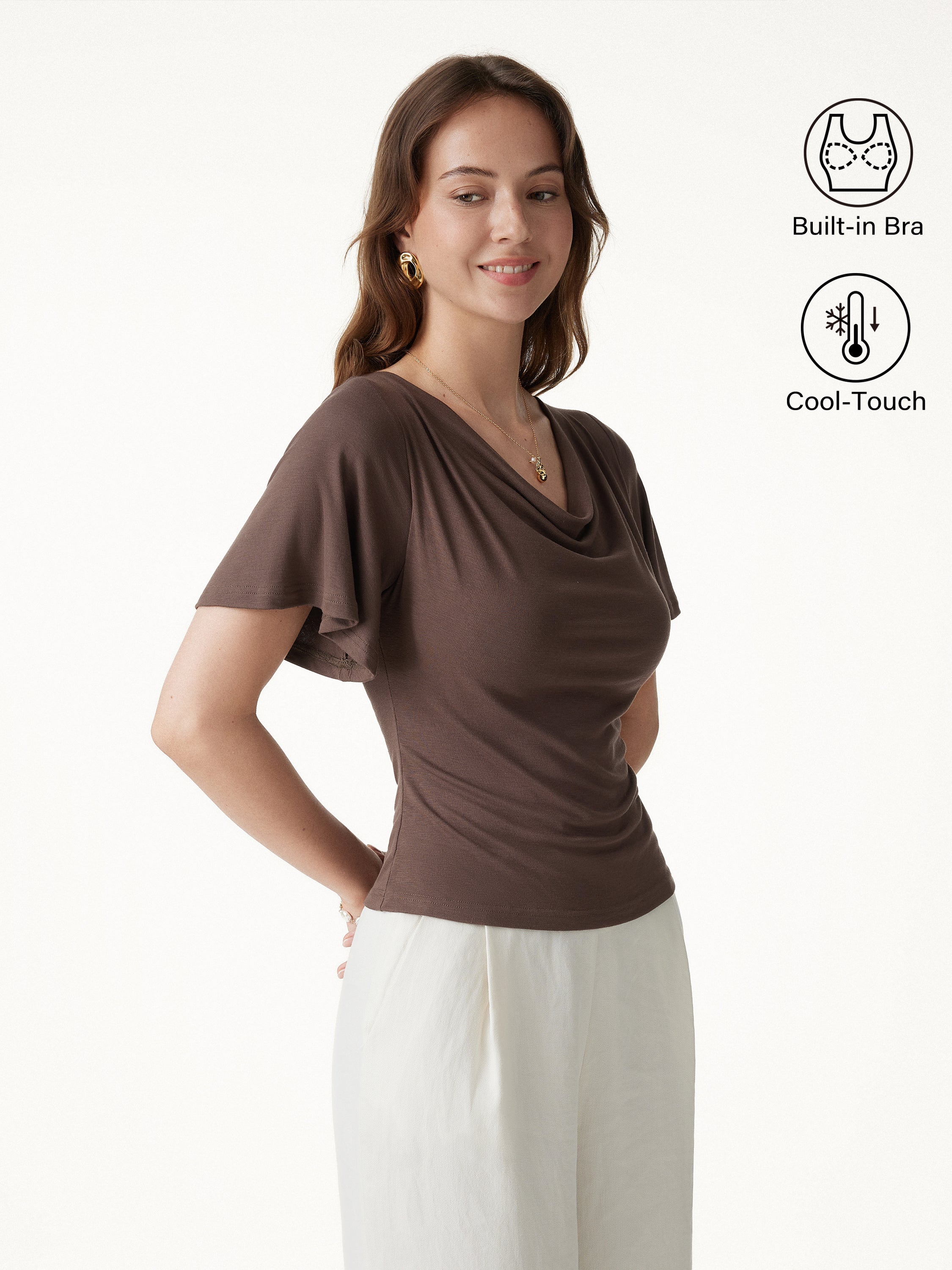 OGLmove CoolTouch Cowl Neck Flutter Sleeve Bra Top