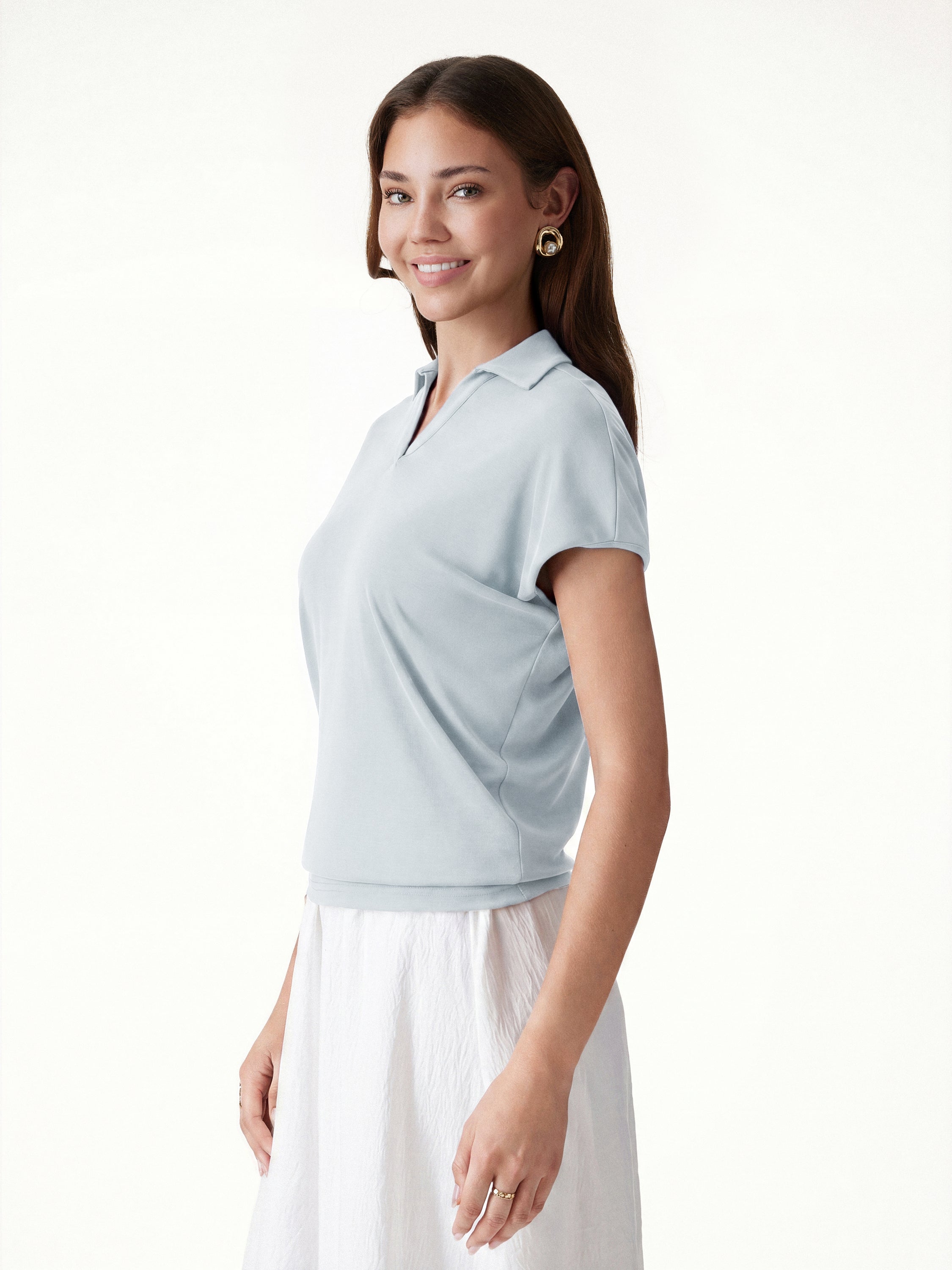 OGLmove Sandwashed Modal Polo Neck Cap Sleeve Top