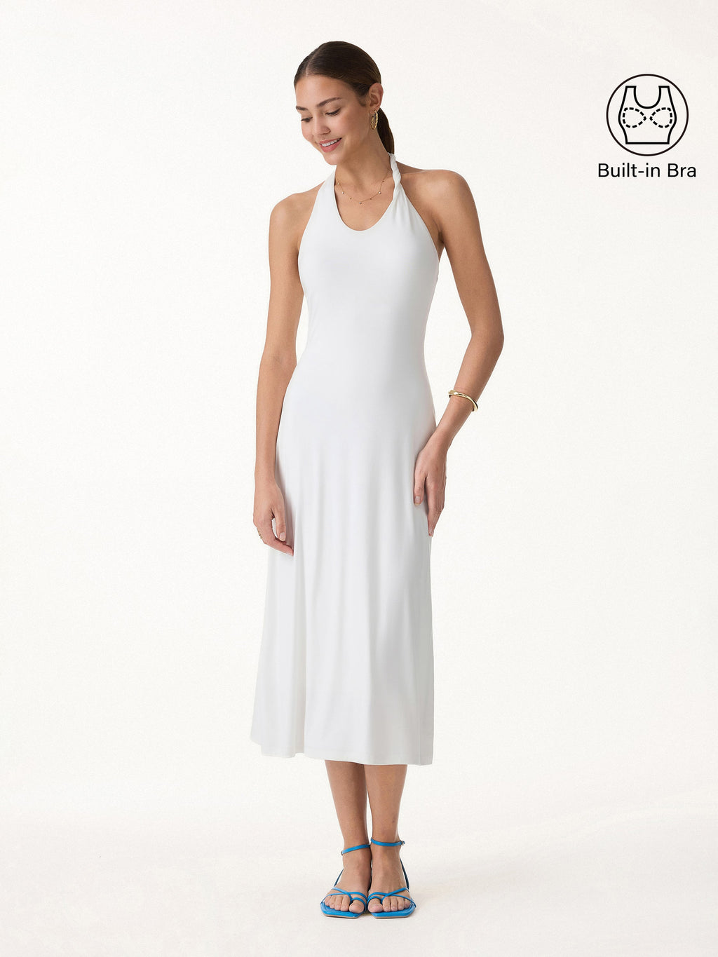 OGLmove Women's Ponte Halter Neck Open Back Bra Dress