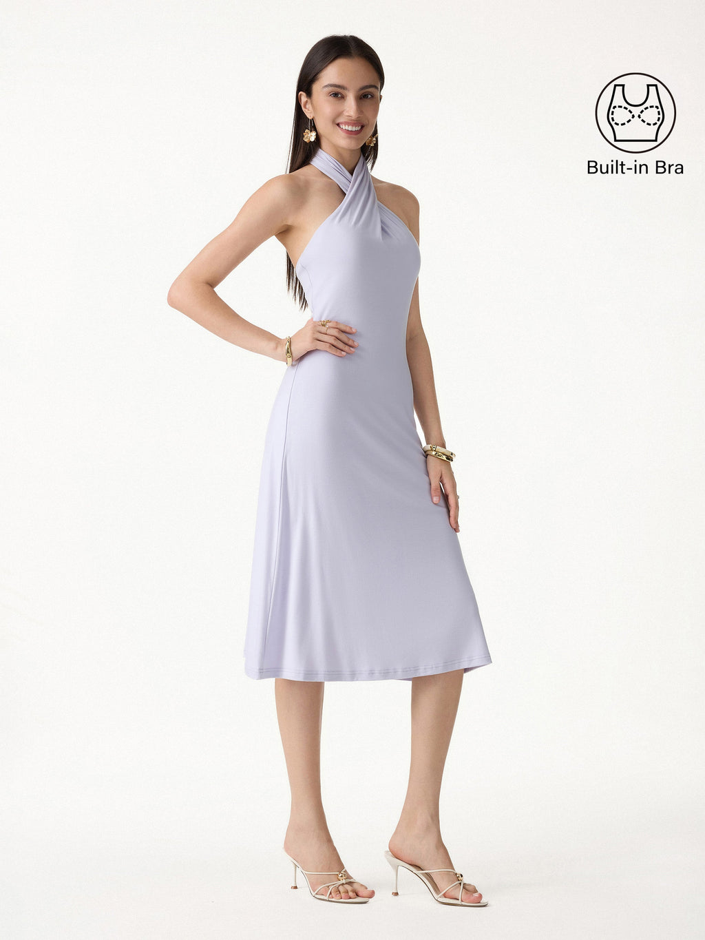 OGLmove CoolTouch Criss-Cross Halter Open-Back Midi Bra Dress