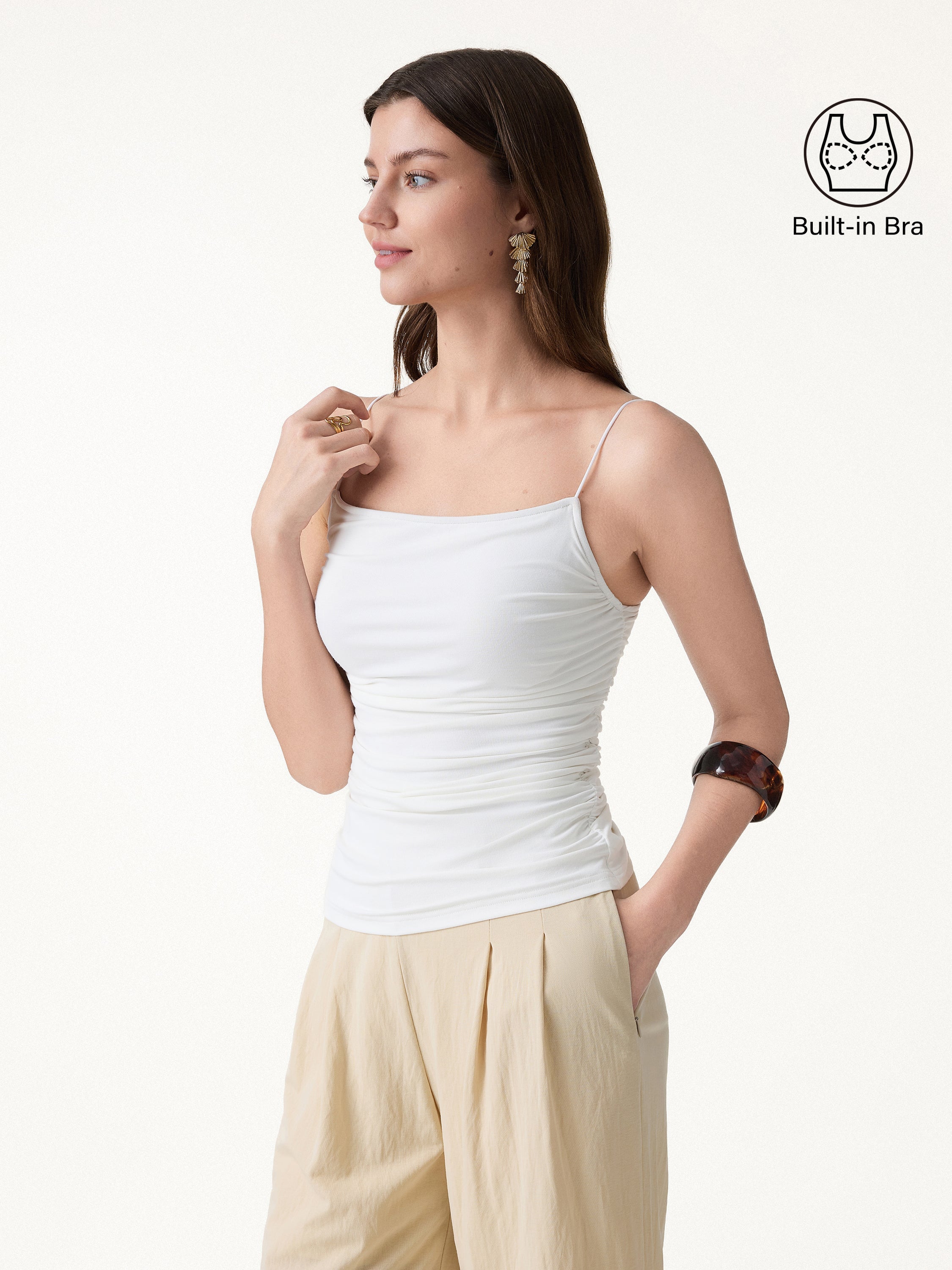 OGLmove Square Neck Ruched Spaghetti Bra Top
