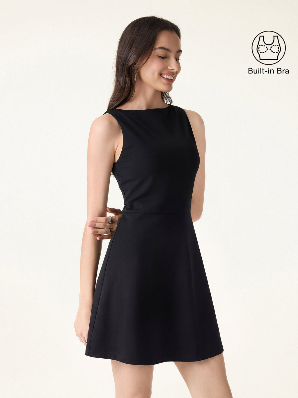 OGLmove Women's Boatneck Fit-and-Flare Mini Bra Dress with Pockets