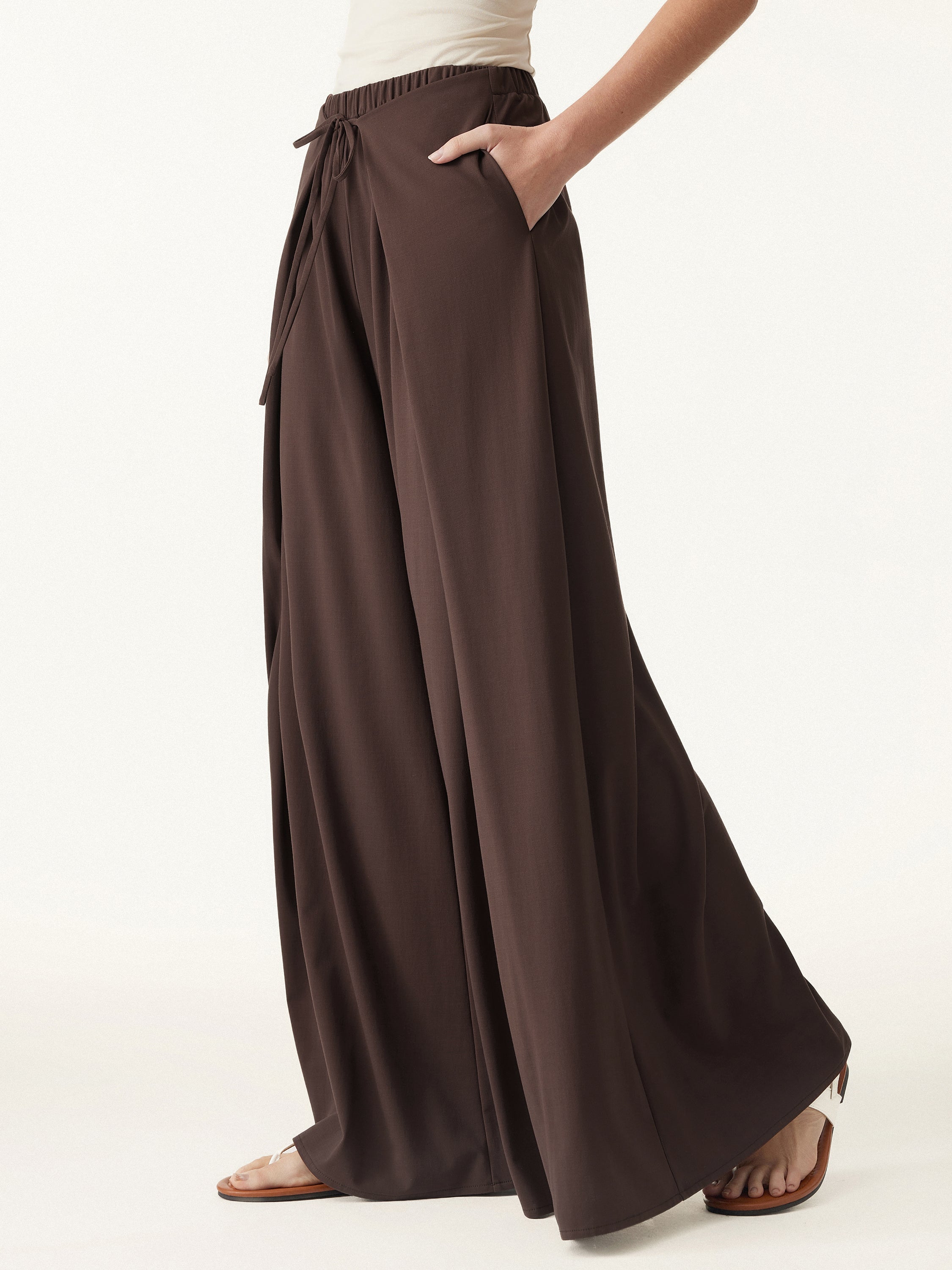 OGLmove Bamboo Ponte Wrap-tie Palazzo Pant with Pockets