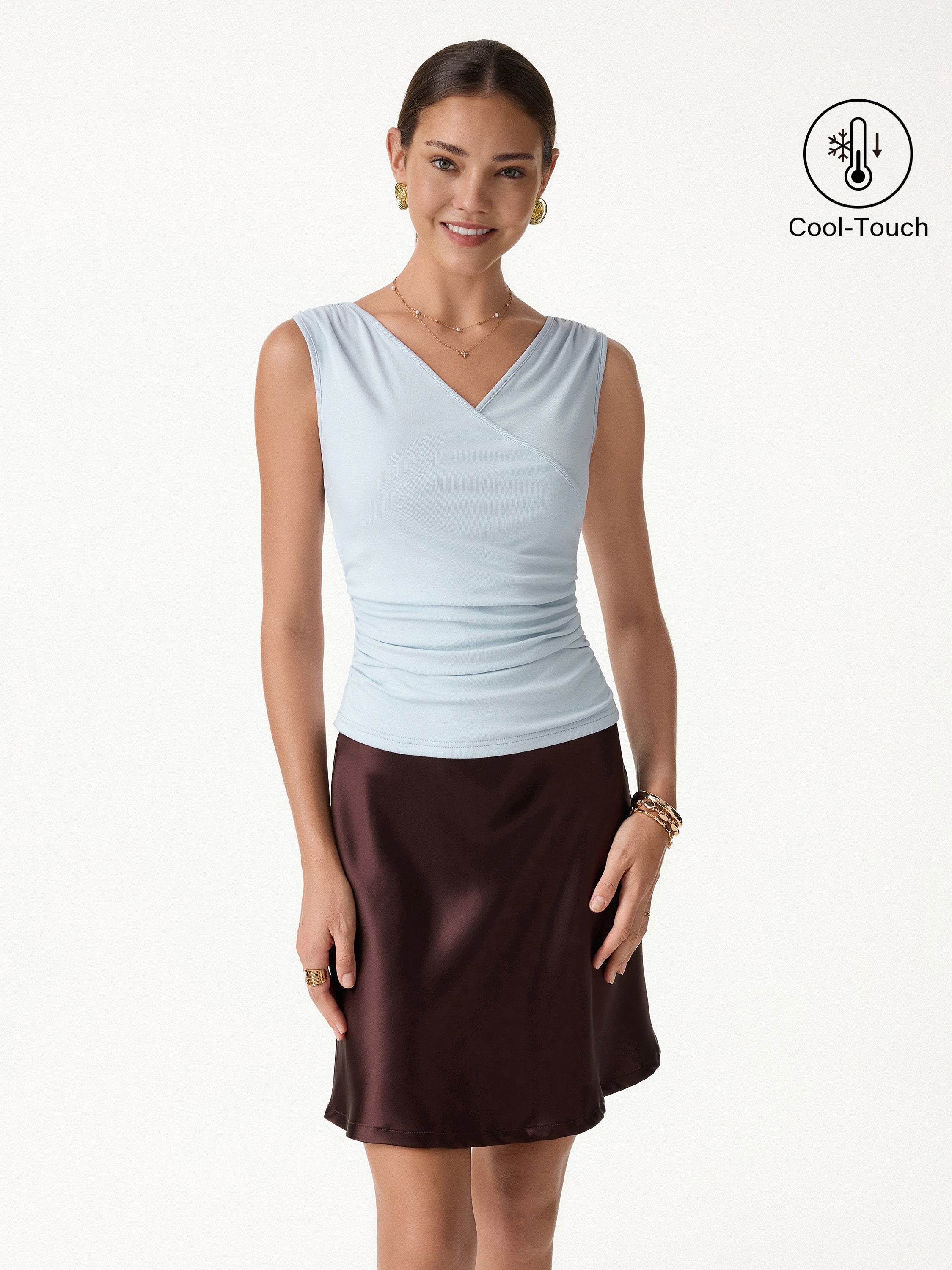 OGLmove CoolTouch Surplice Neck Gathered Waist Top
