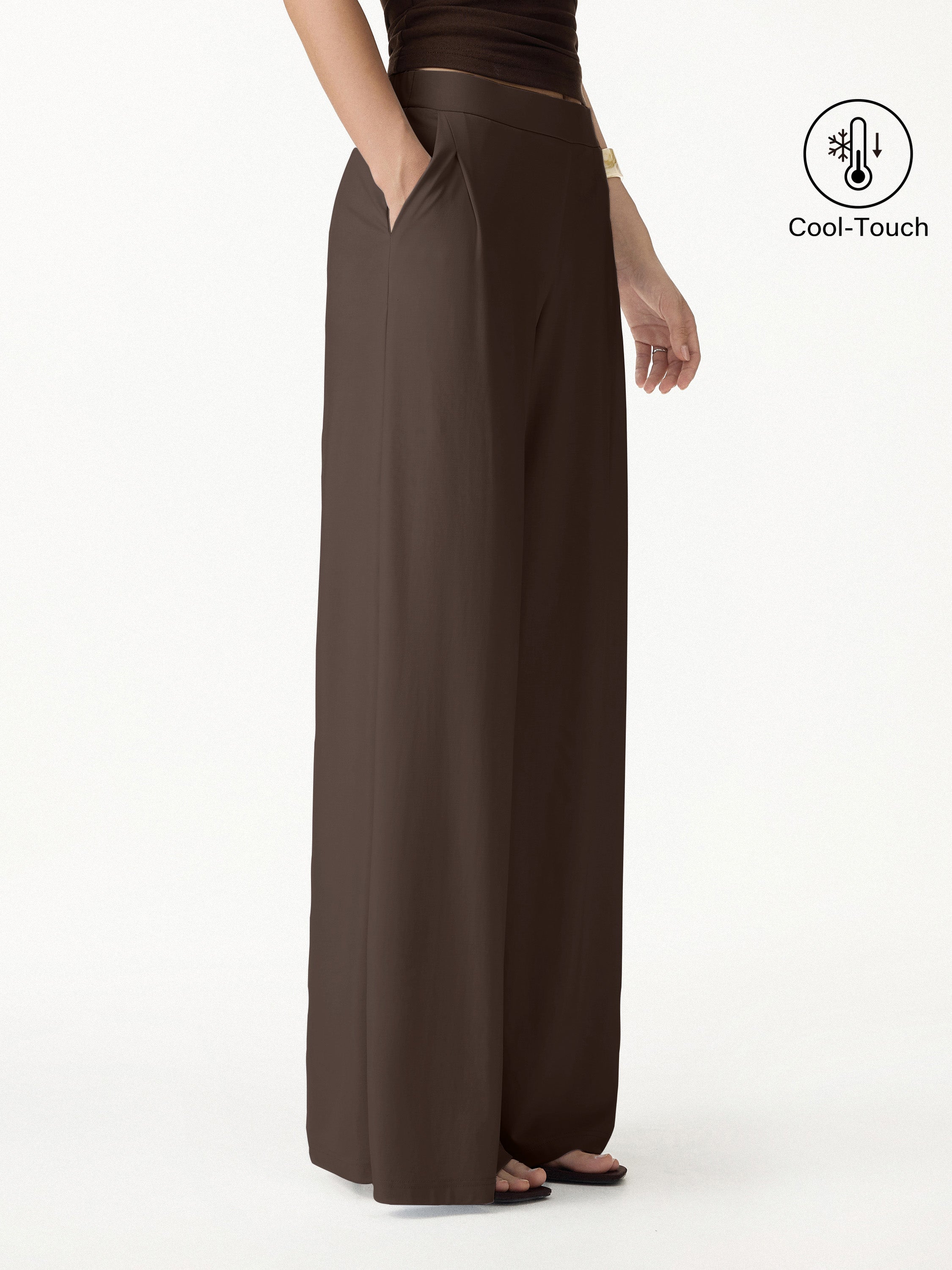 OGLmove Cool-Touch Ponte Mid Rise Wide Leg Pants with Pockets