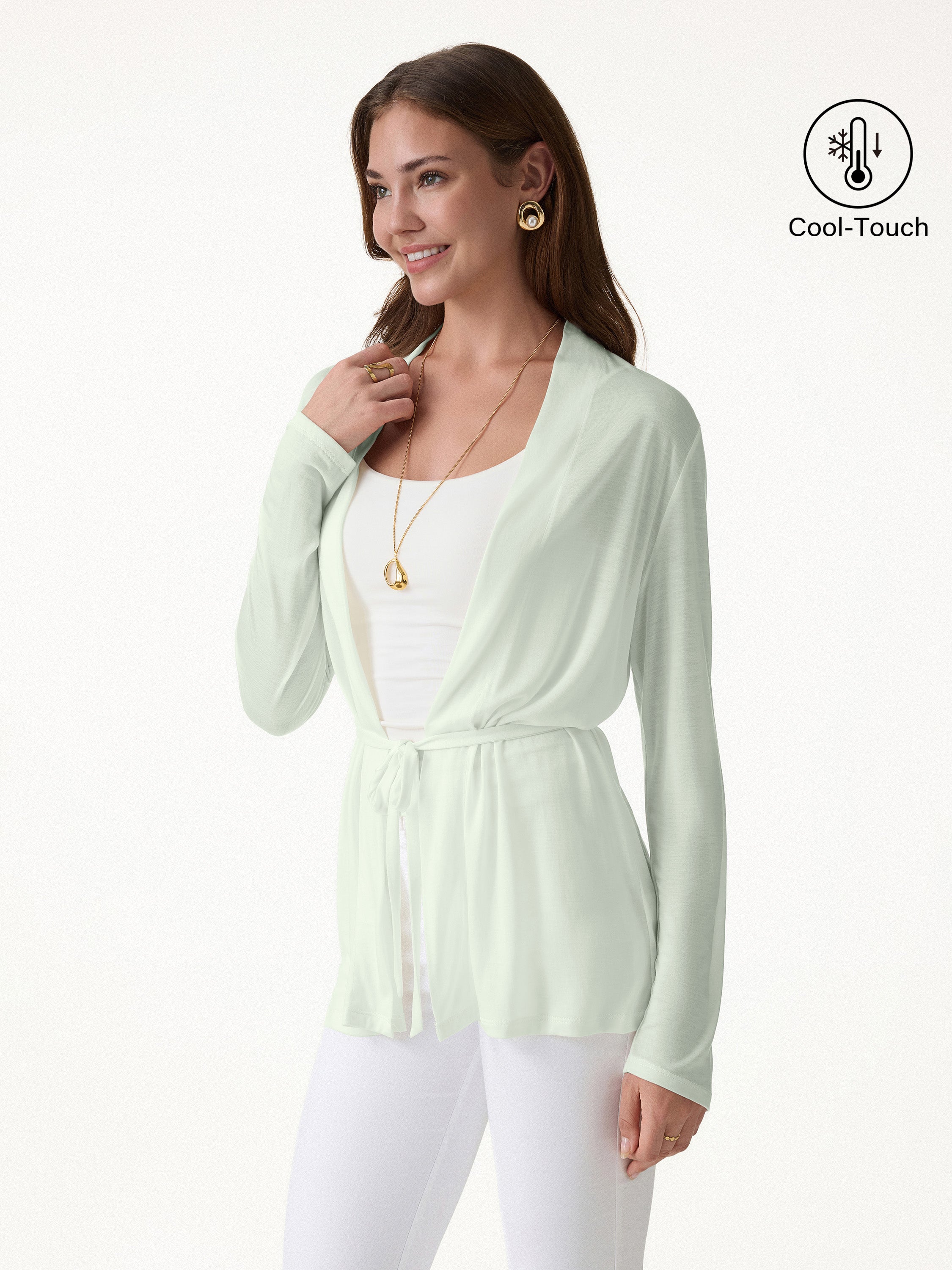 OGLmove Airy Soft Open Front Cardigan with Tie