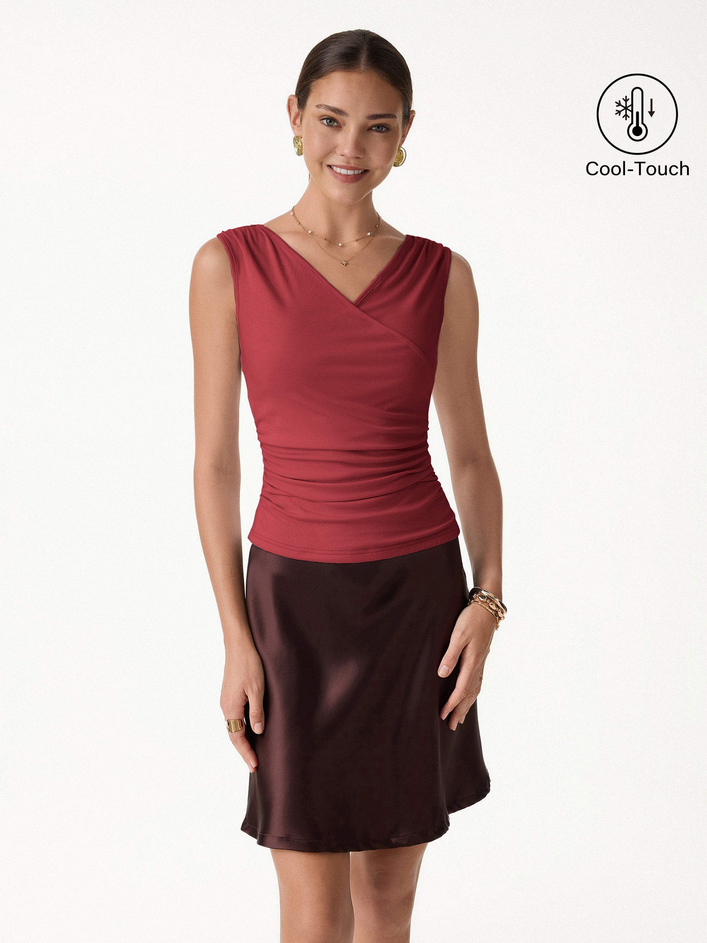 OGLmove CoolTouch Surplice Neck Gathered Waist Top