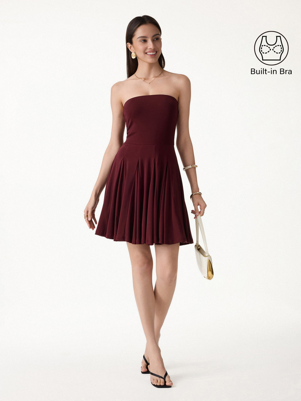 OGLmove Women's Bandeau Godet Circle Flare Mini Bra Dress