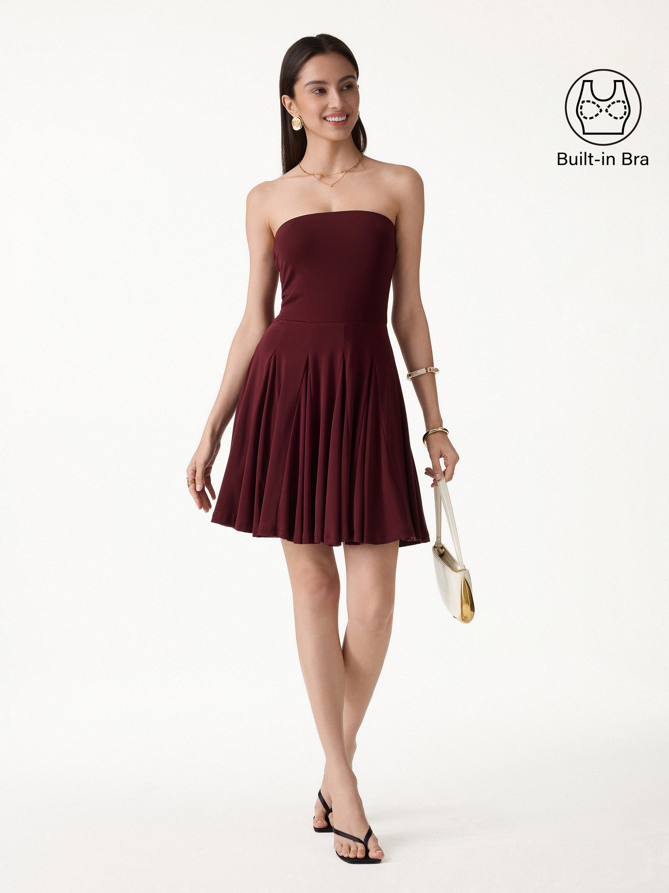 OGLmove Women's Bandeau Godet Circle Flare Mini Bra Dress