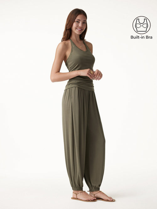 OGLmove 2-Piece Open Back Bra Top & Balloon Pants with Pockets