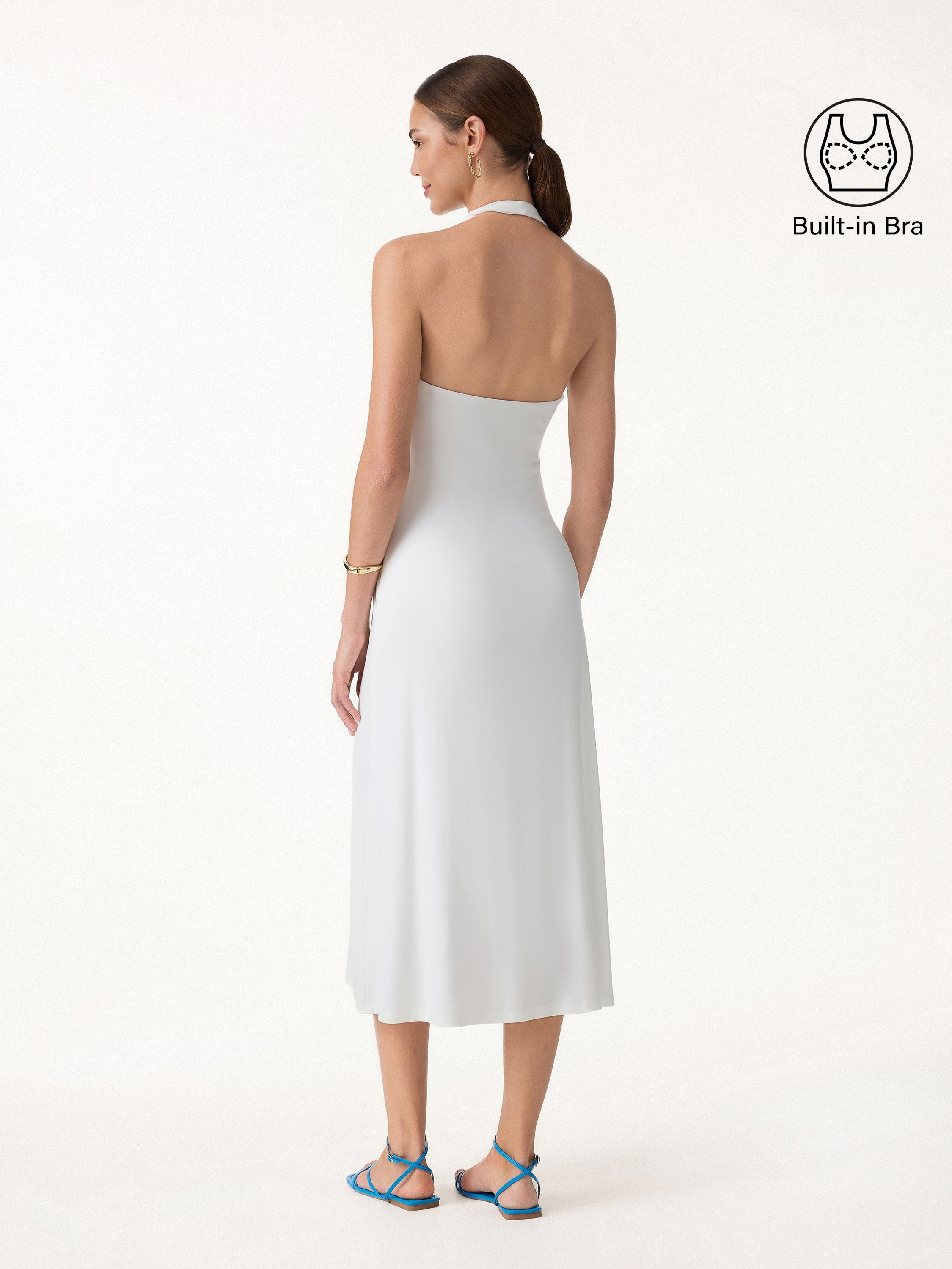 OGLmove Women's Ponte Halter Neck Open Back Bra Dress