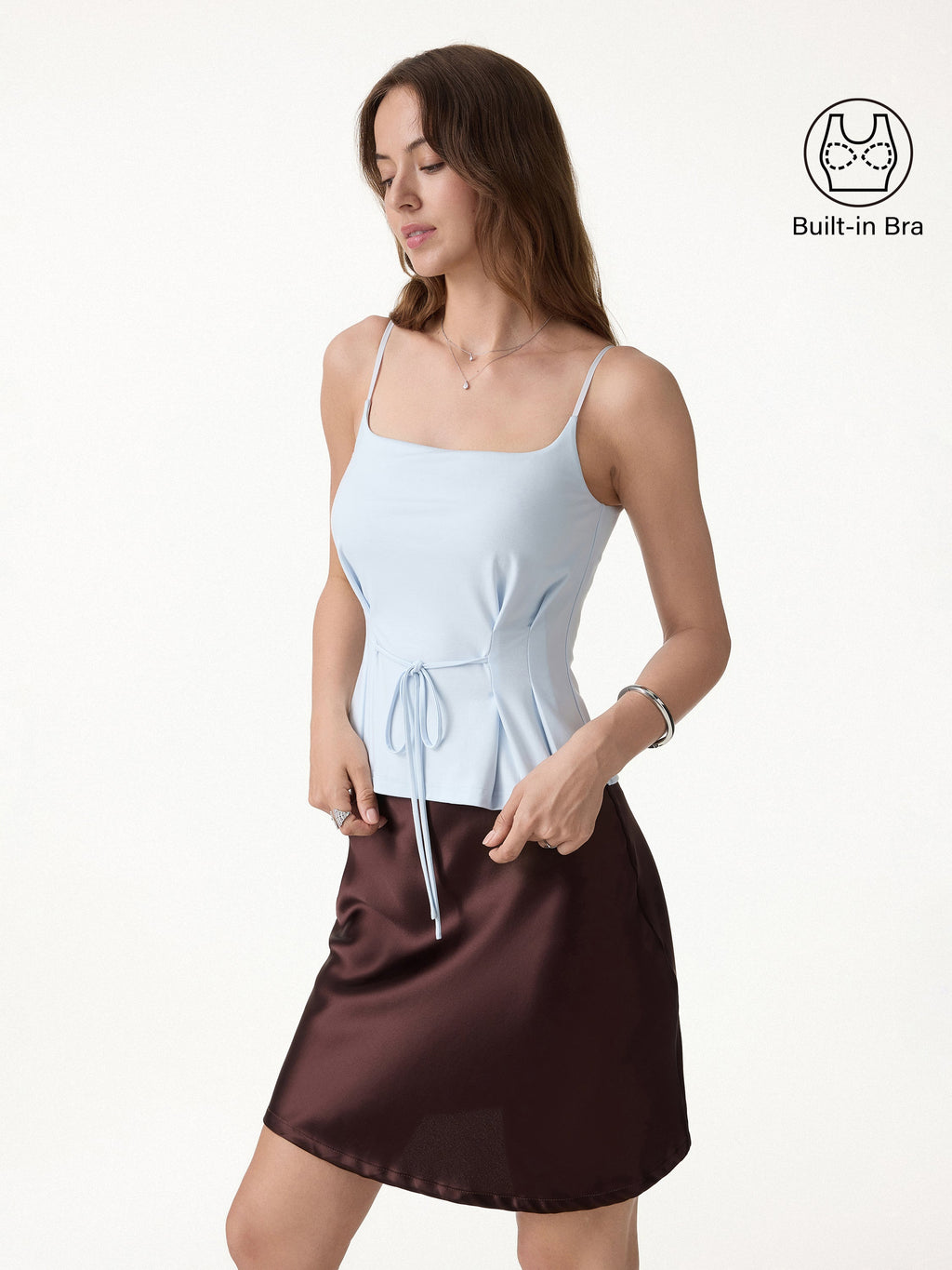 OGLmove Women's Ponte Pleated Spaghetti Brami