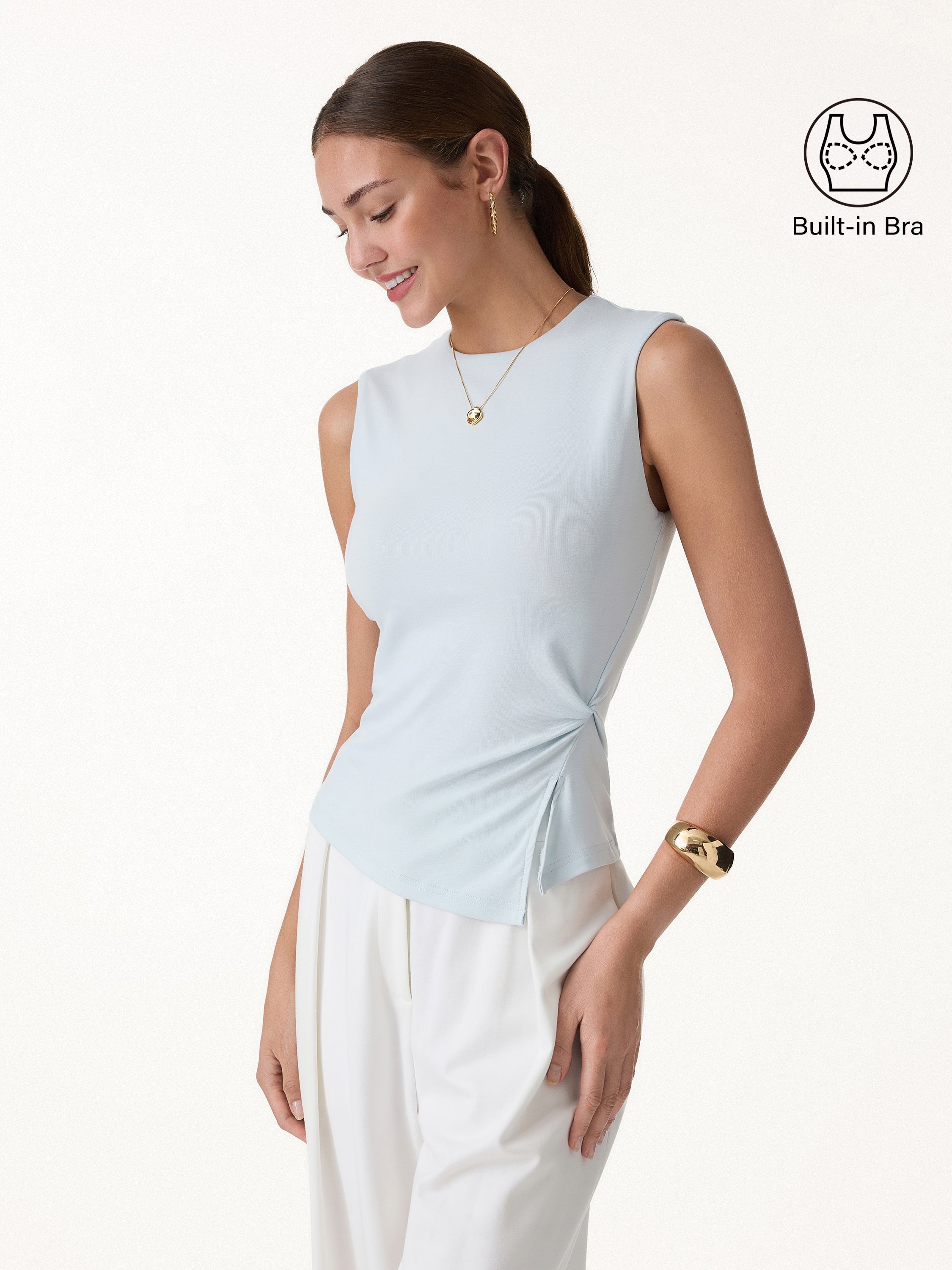 OGLmove Round Neck Twisted Bra Tank with Slit