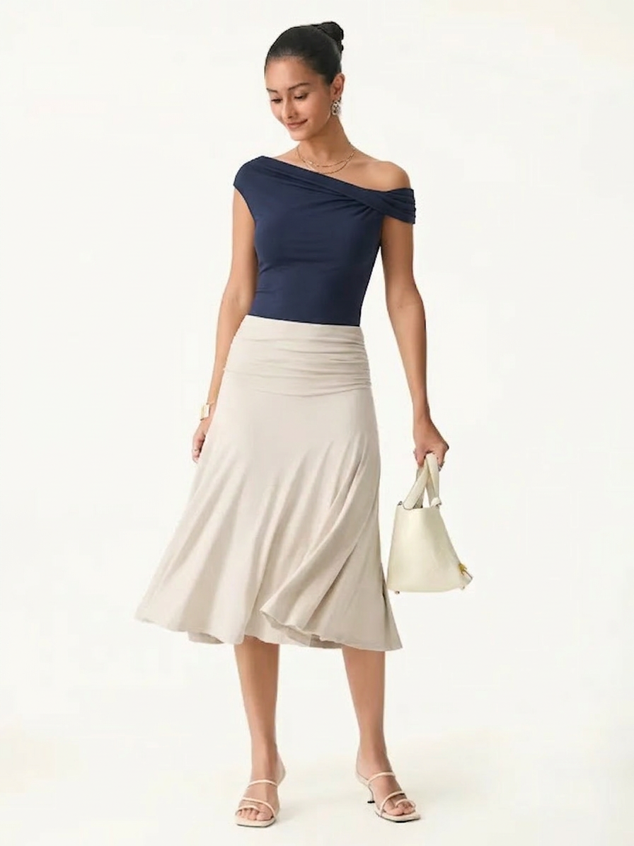 OGLmove Multi-wear Bra Top & Side Ruched Midi Skirt Set