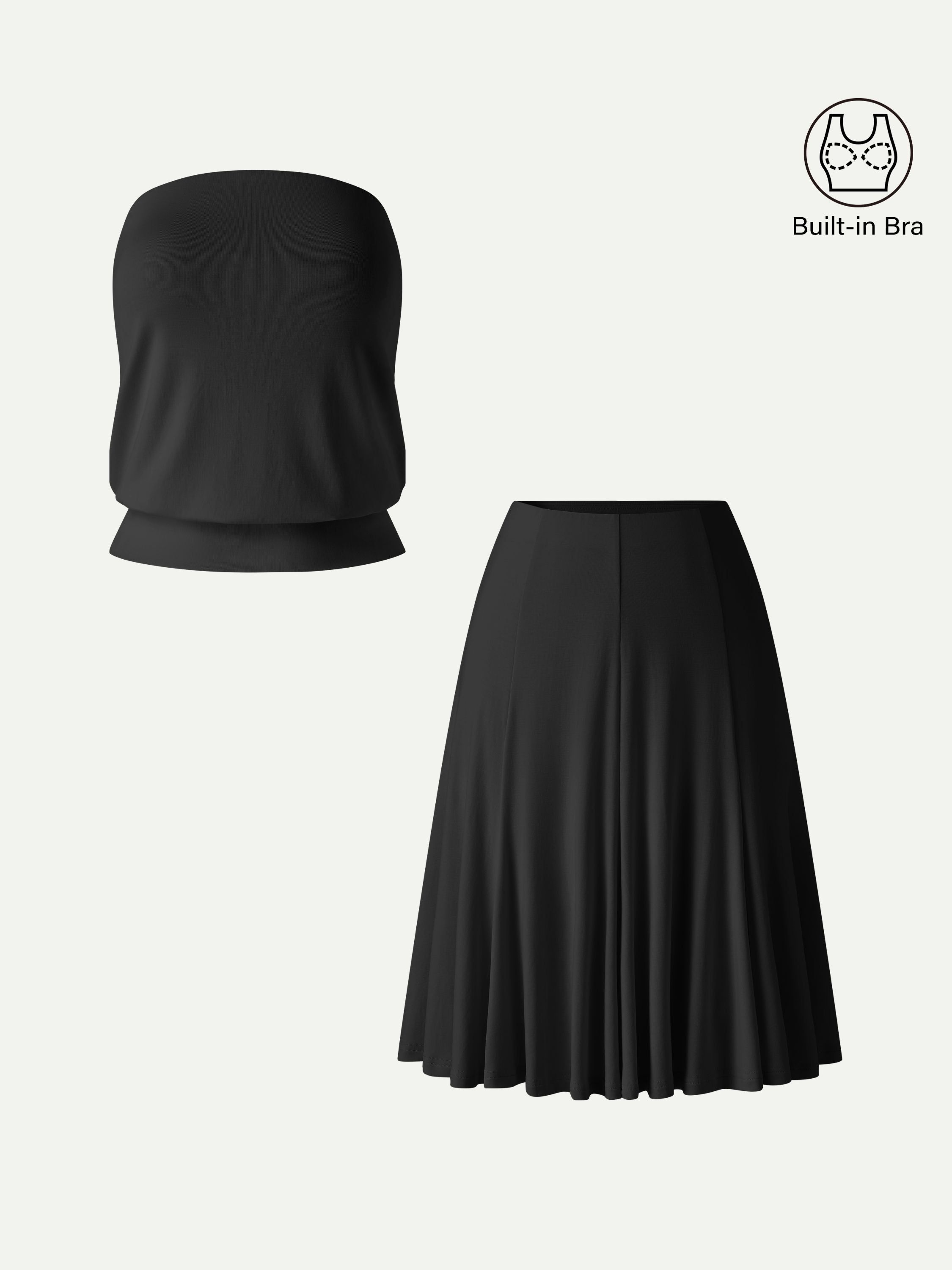 OGLmove Banded Hem Bra Top & Knee-Length Skirt 2-Piece Set