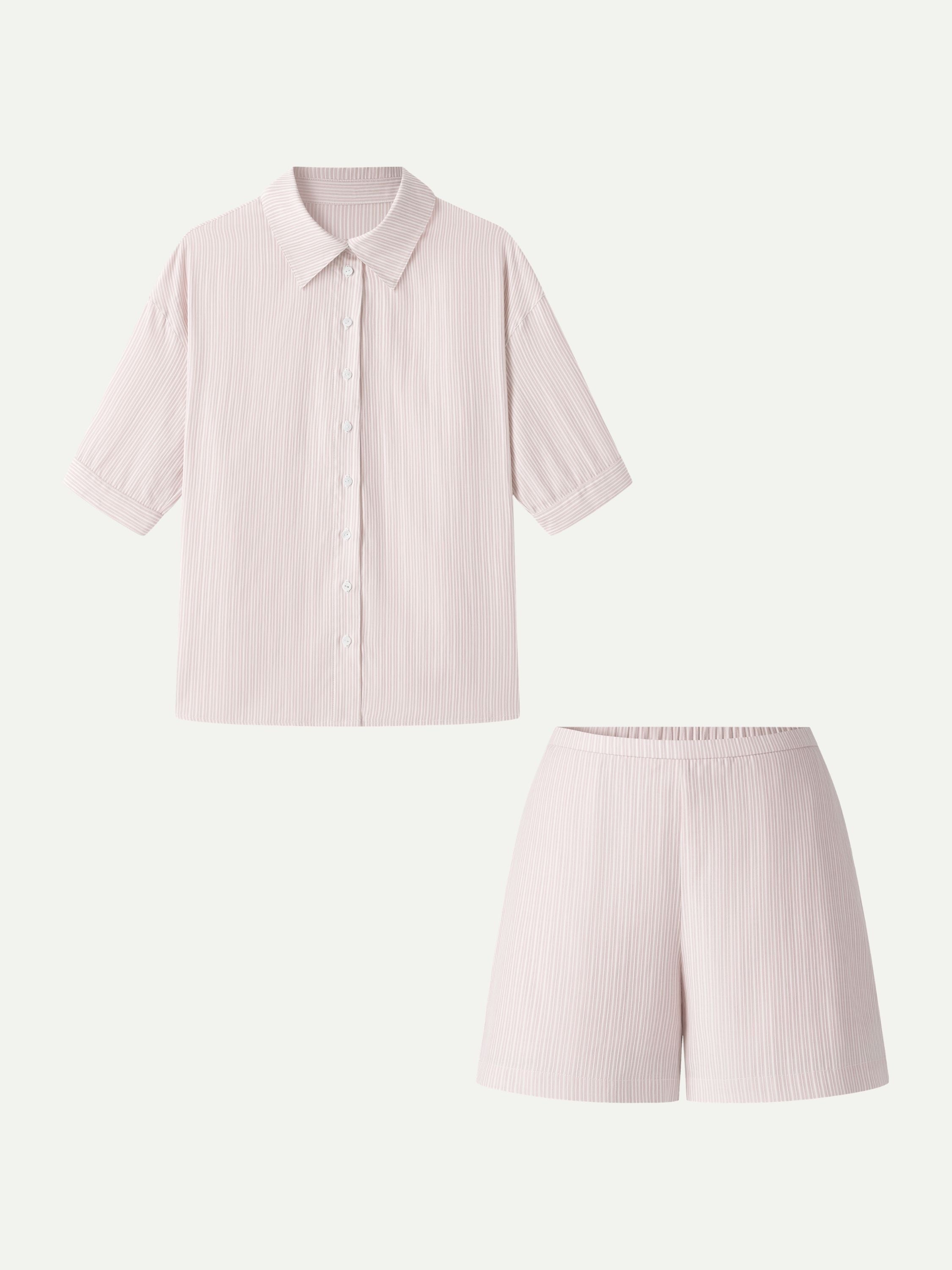 OGLmove BreezeEasy Striped 2-Piece Collared Shirt and Shorts Set