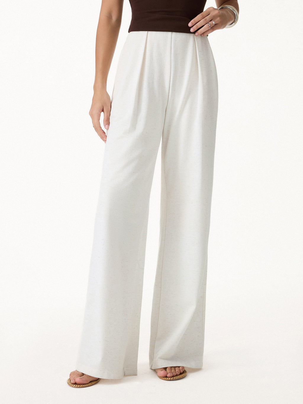OGLmove Airy Stretch Linen Wide Flare Pant with Pockets