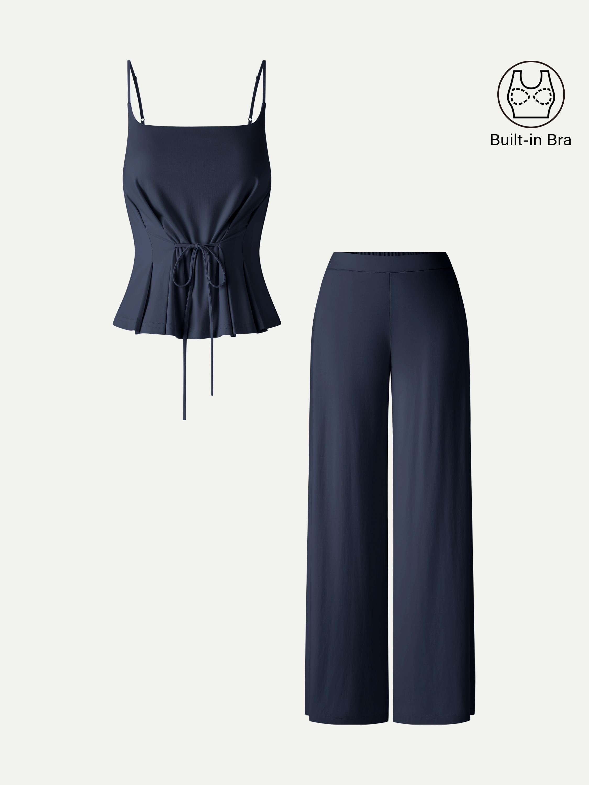 OGLmove 2Pcs Set Spaghetti Bra Top, Wide Leg Pants