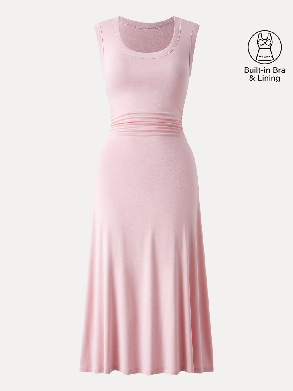 OGLmove Scoop Neck Side Ruched Airy Bra Midi Dress