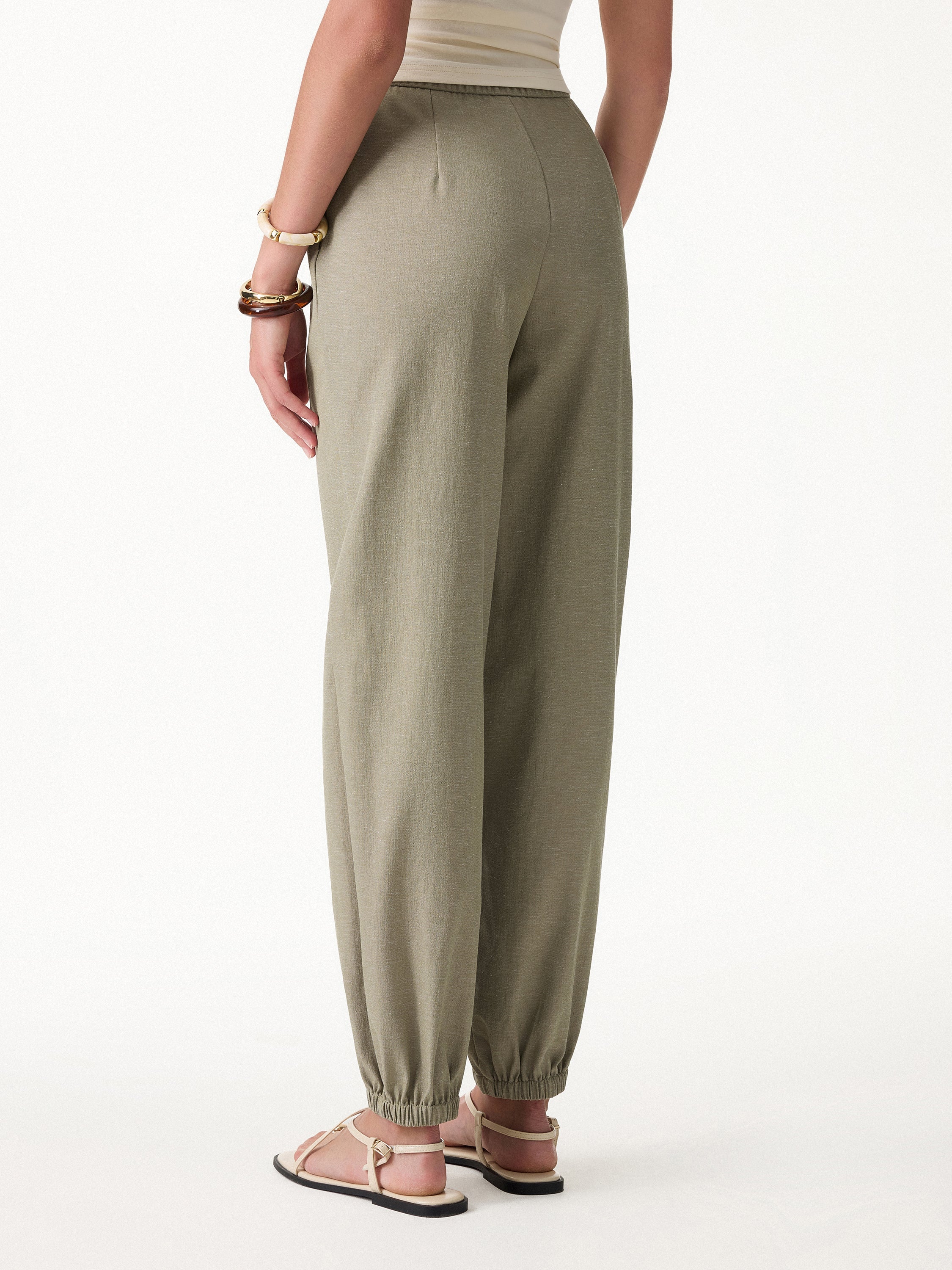 OGLmove Linen-Like High-Rise Balloon Jogger Pants with Pockets