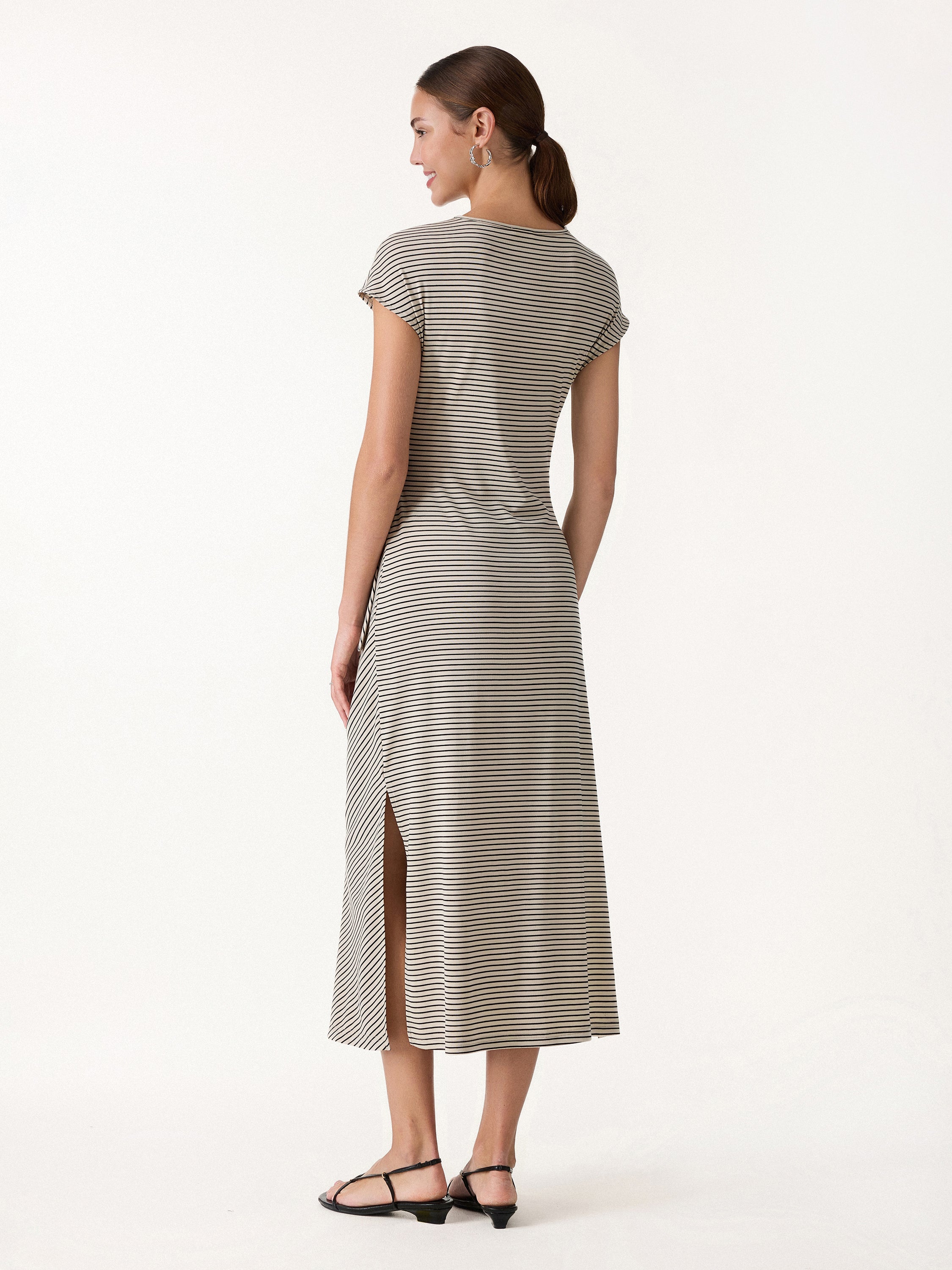 OGLmove Striped Relaxed Midi Dress with Self-Tie