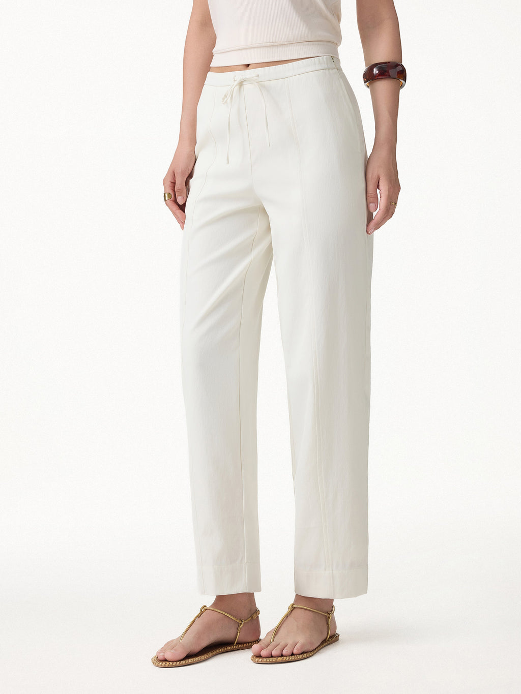 OGLmove Women's Mid Rise Tapered Leg Linen-Like Travel Pants