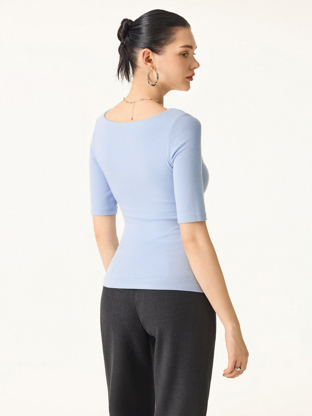 OGLmove Women's Square Neck Elbow Length Sleeve Bra Top