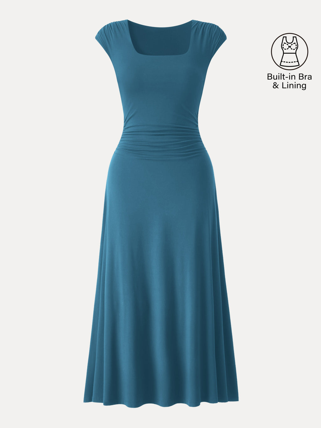 OGLmove Women's Cooling Square Neck Ruched Midi Bra Dress