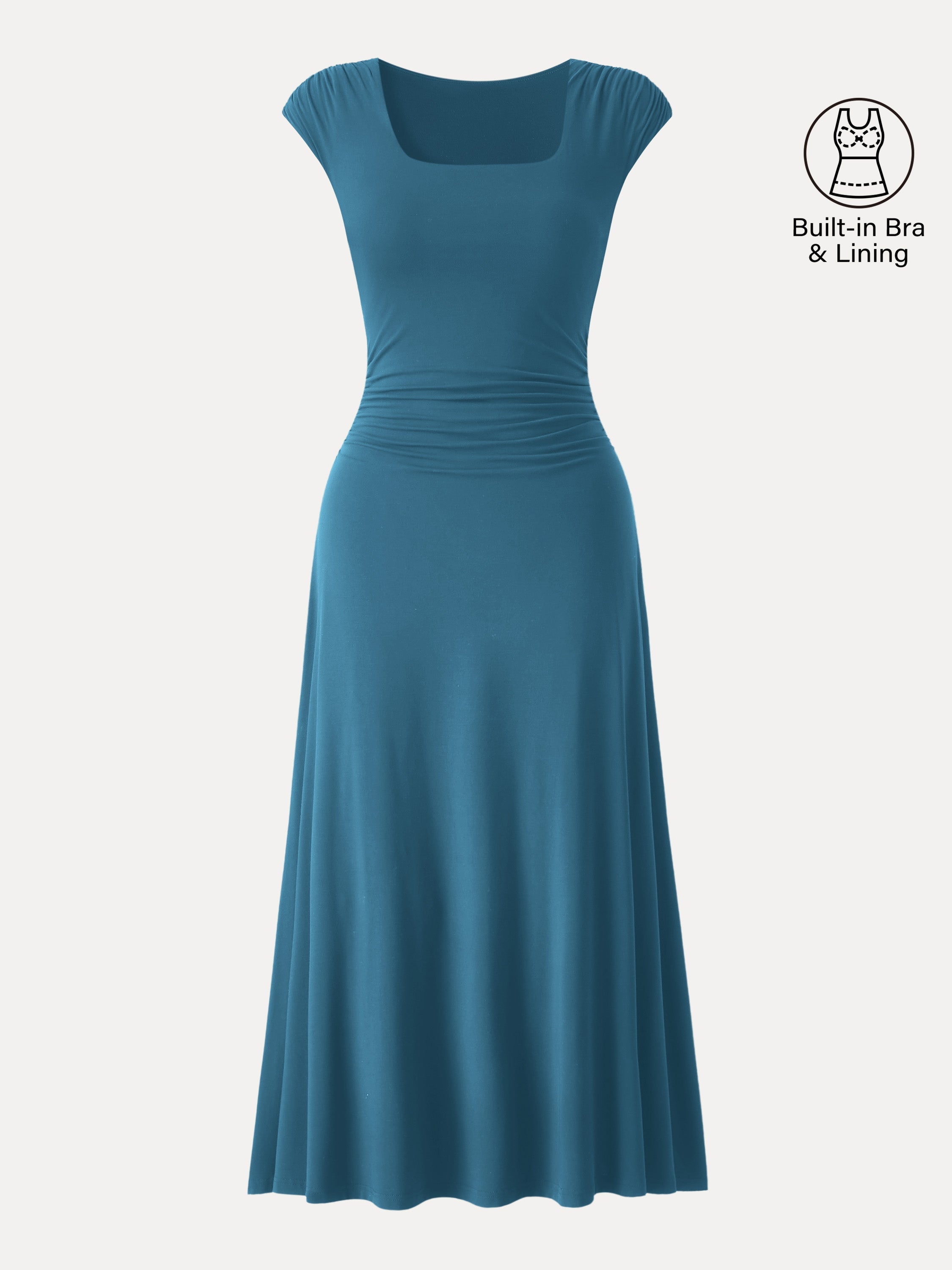 OGLmove Women's Cooling Square Neck Ruched Midi Bra Dress